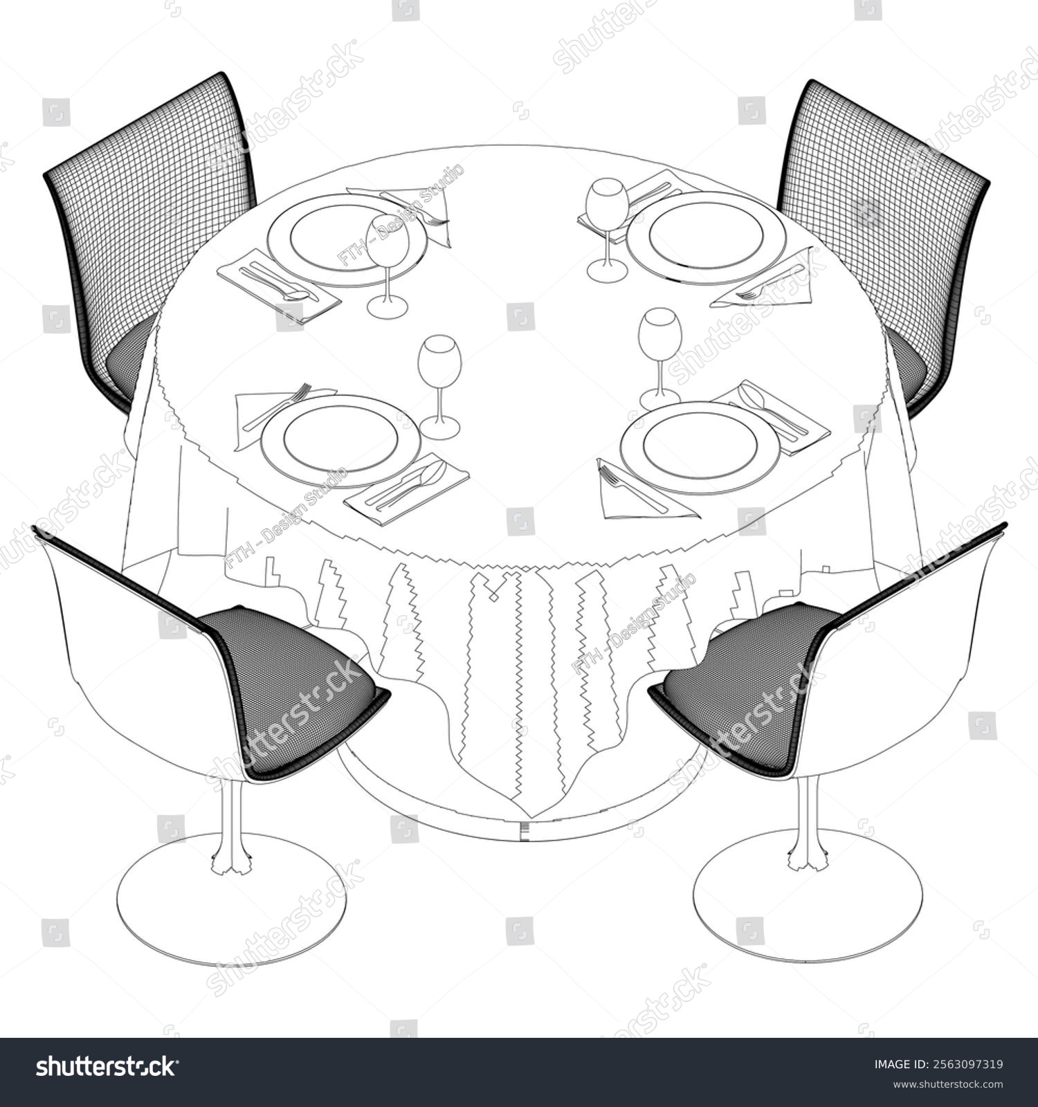 recommend clip art: Single continuous line drawing stylish fashion dining table and chair outline vector illustration.