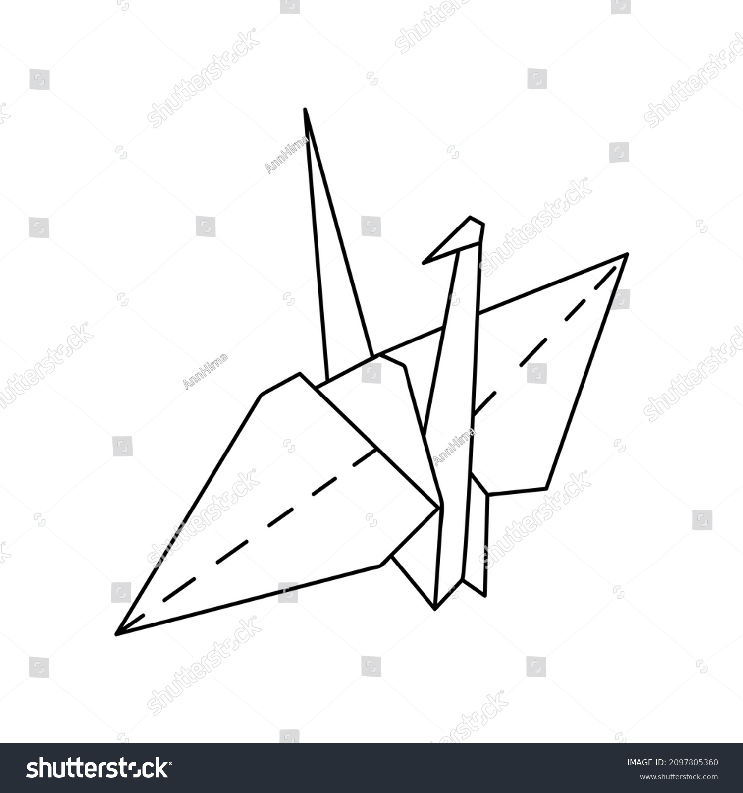 Single Hand Drawn Crane Origami Technique Stock Vector (Royalty Free ...