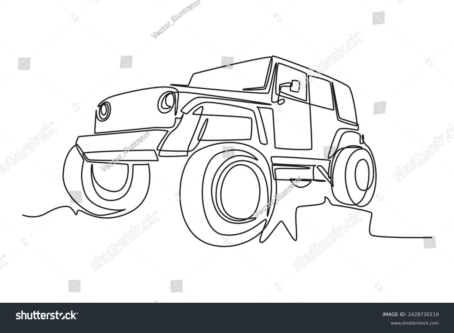 SVG of Single line drawing of tough 4x4 speed jeep wrangler car. Adventure offroad rally vehicle transportation concept. One continuous line draw design svg
