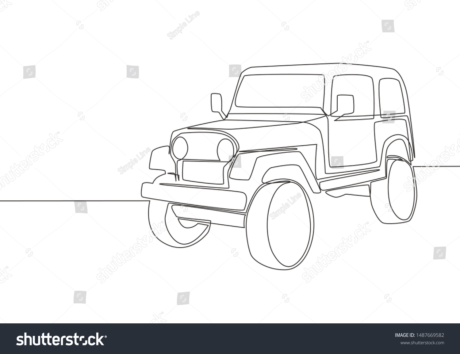 SVG of Single line drawing of 4x4 speed wrangler jeep car. Offroad adventure rally vehicle transportation concept. One continuous line draw design svg
