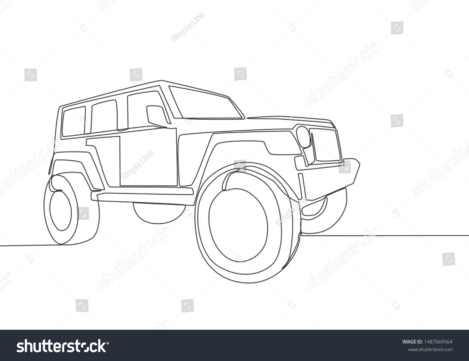 SVG of Single line drawing of 4x4 wheel drive tough jeep wrangler car. Adventure offroad rally vehicle transportation concept. One continuous line draw design svg