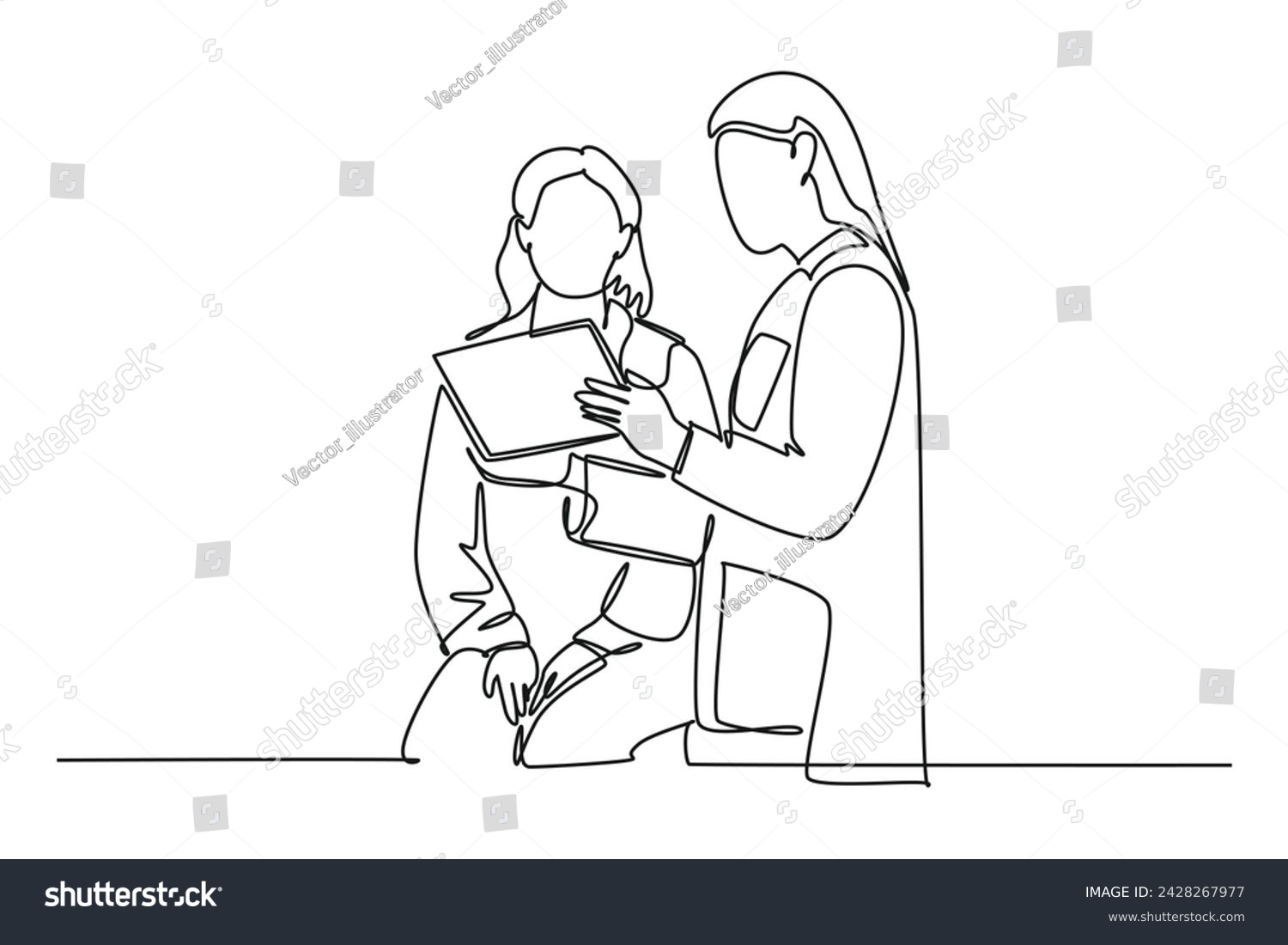 SVG of Single one line drawing a doctor explains a patient's health condition. physical therapy rehabilitation concept. Continuous line draw design vector svg