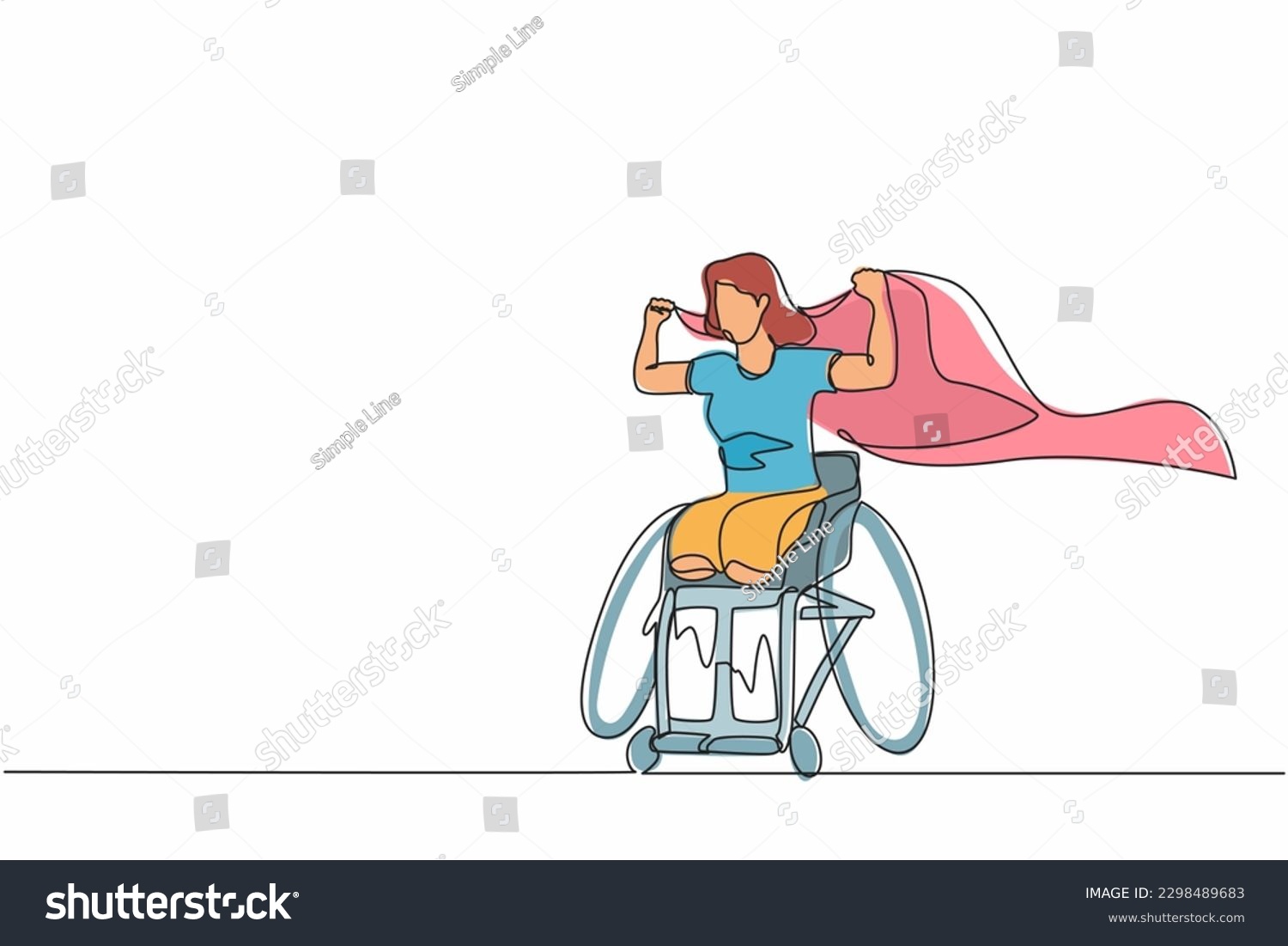 SVG of Single one line drawing young amputee woman with body injuries raising flag. Disabled athlete sitting on racing wheelchair, disabled sportswoman. Continuous line design graphic vector illustration svg
