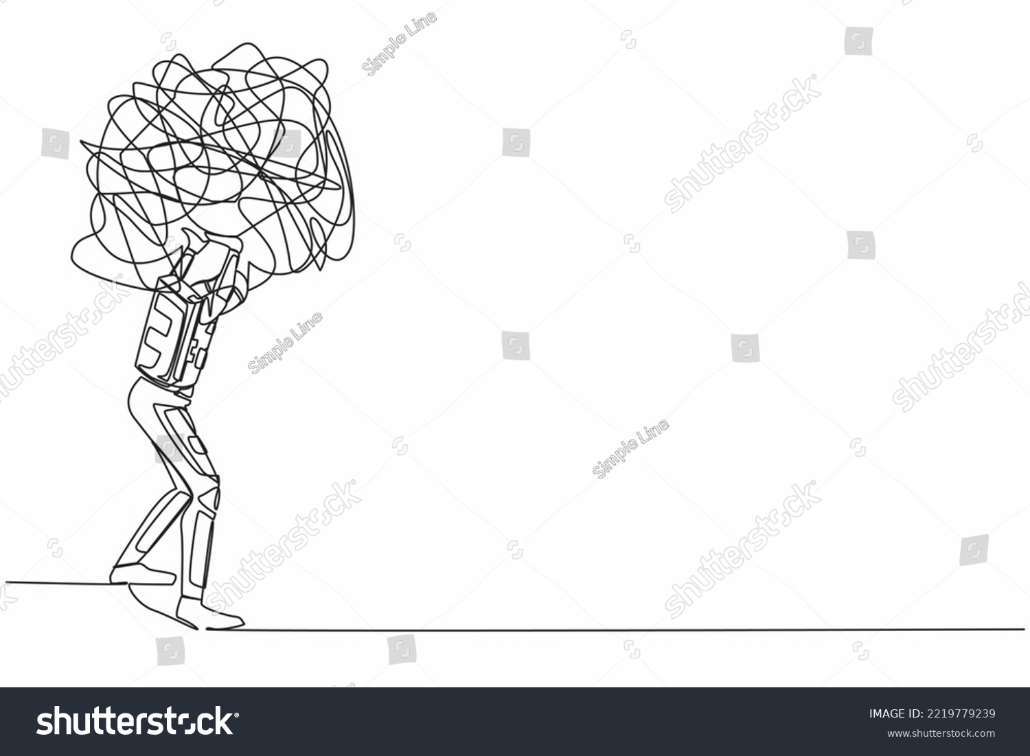 SVG of Single one line drawing young astronaut carrying heavy messy line on his back. Anxiety from planets exploration. Space company problem. Cosmic galaxy space. Continuous line design vector illustration svg