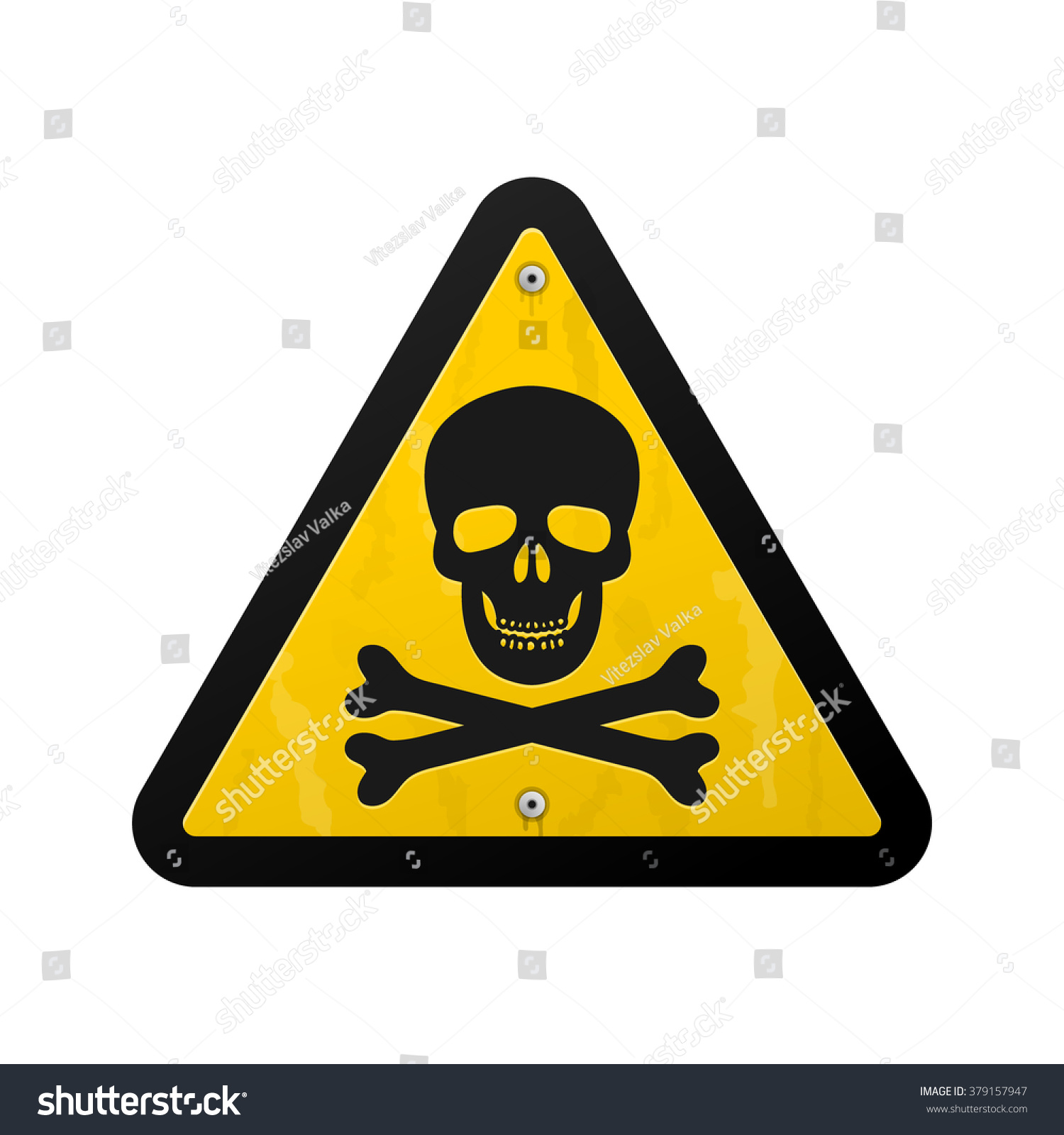 Single Yellow Triangular Warning Sign Icon Graphic Of Black Skull And ...