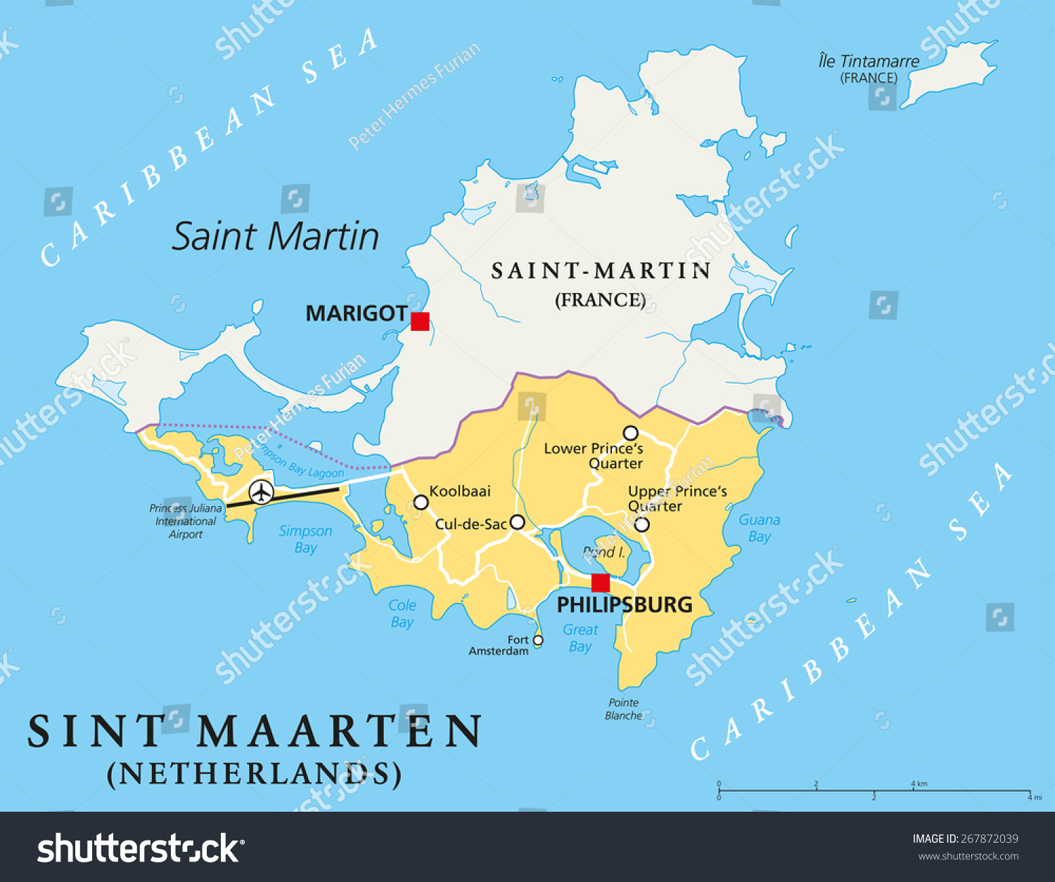Sint Maarten Political Map Southern Part Stock Vector Royalty