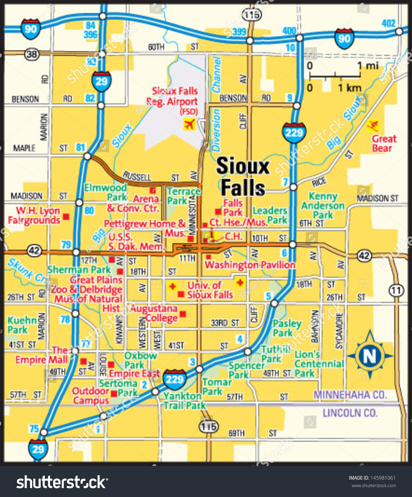 Sioux Falls South Dakota Area Map Stock Vector (Royalty Free) 145981061
