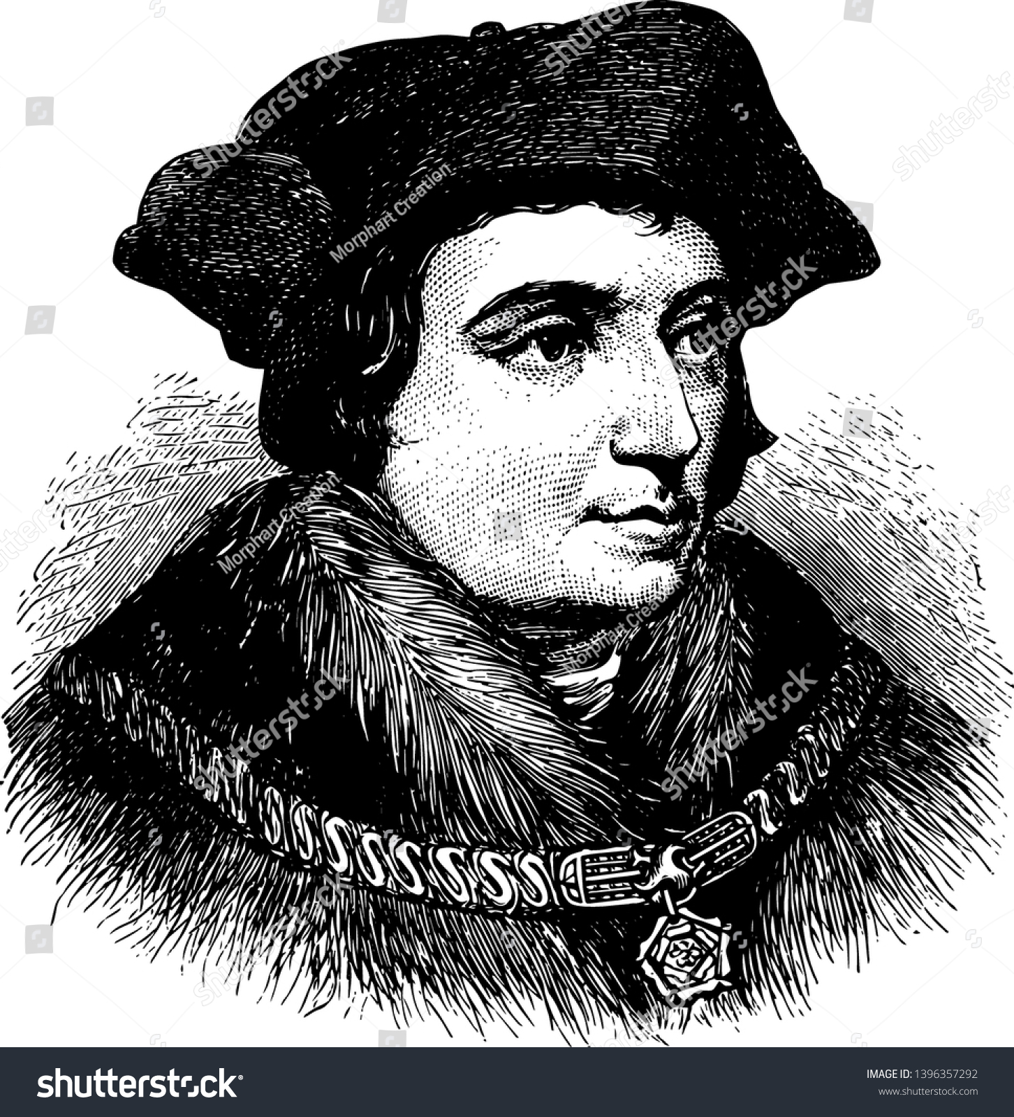 Sir Thomas More Face After Holbein Stock Vector Royalty Free