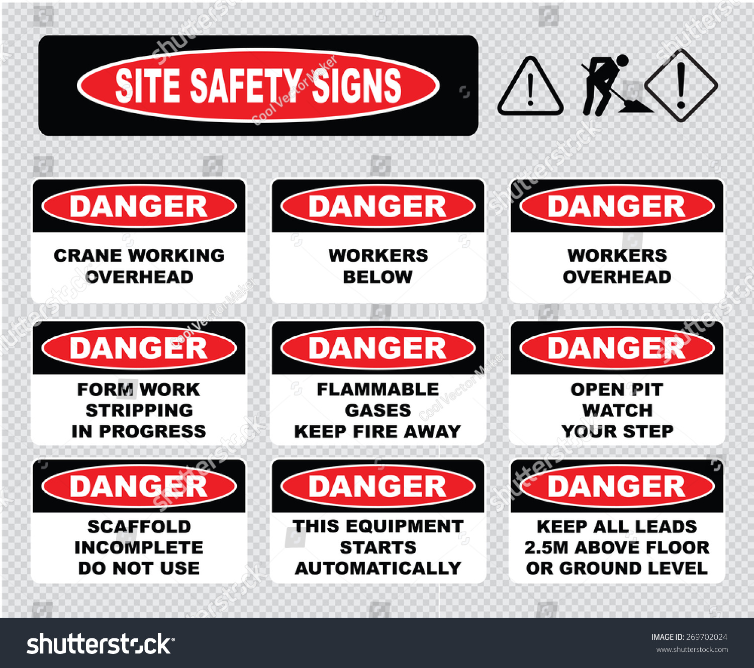 Site Safety Signs (Crane Working Overhead, Workers Below, Flammable ...