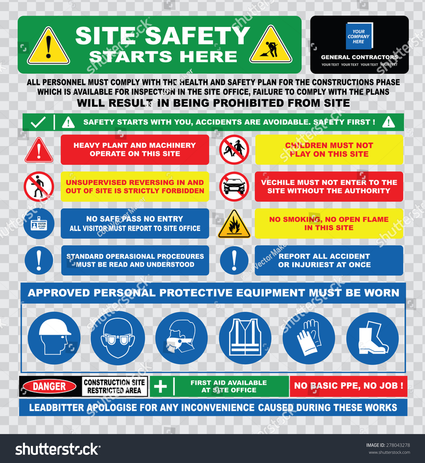 Site Safety Starts Here Or Site Safety Sign (Hard Hats, Safety Goggles ...