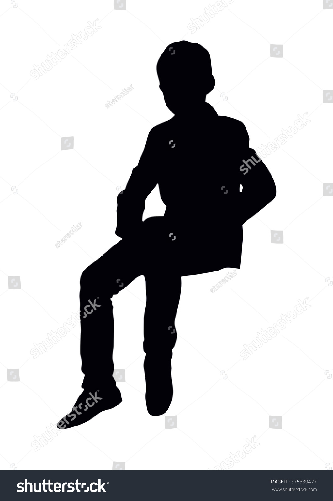 Sitting Boys Silhouette Stock Vector (Royalty Free) 375339427 ...