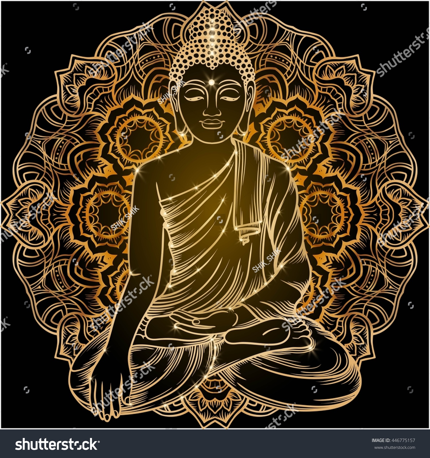 Download Sitting Buddha Over Ornate Mandala Round Stock Vector ...