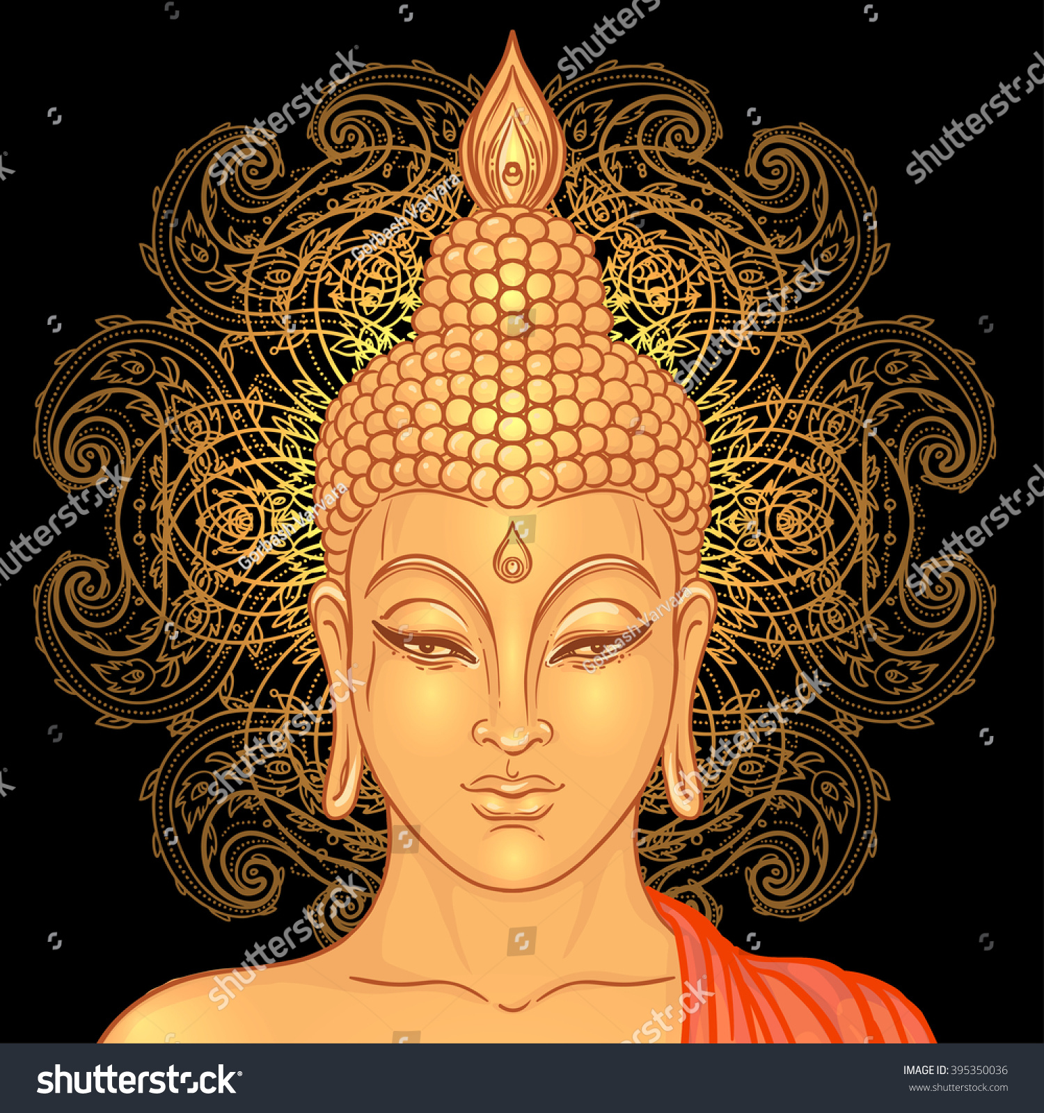 Sitting Buddha Over Ornate Mandala Round Pattern. Vector Illustration ...