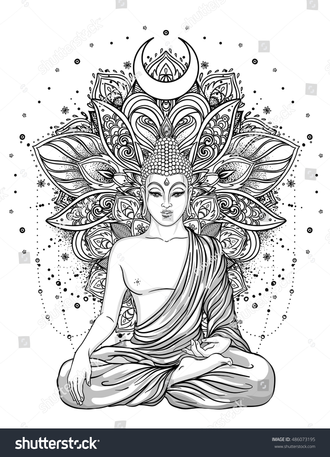 Download Sitting Buddha Statue Over Ornate Mandala Stock Vector ...