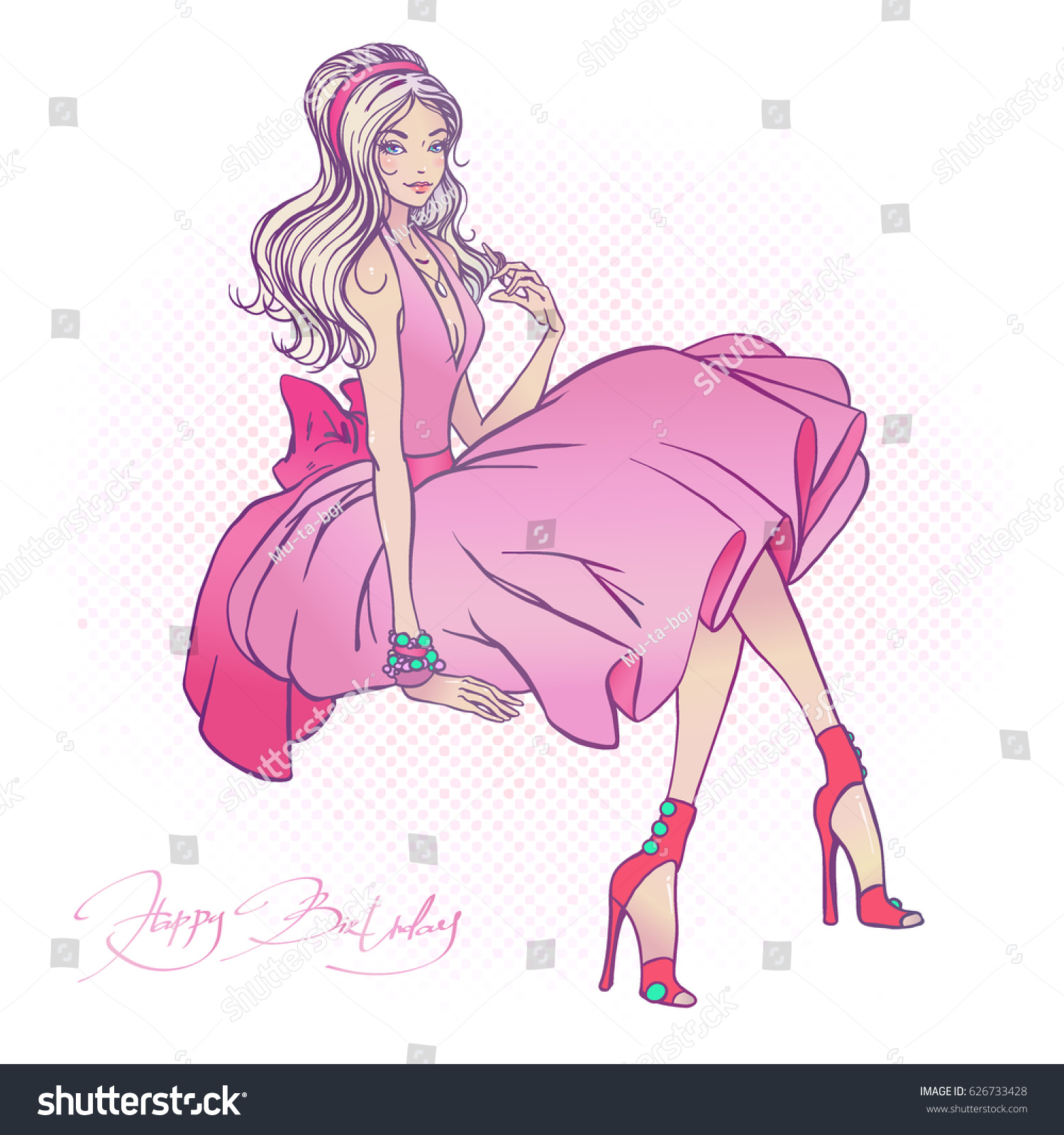 Sitting Glamour Pretty Girl Lettering Happy Stock Vector Royalty