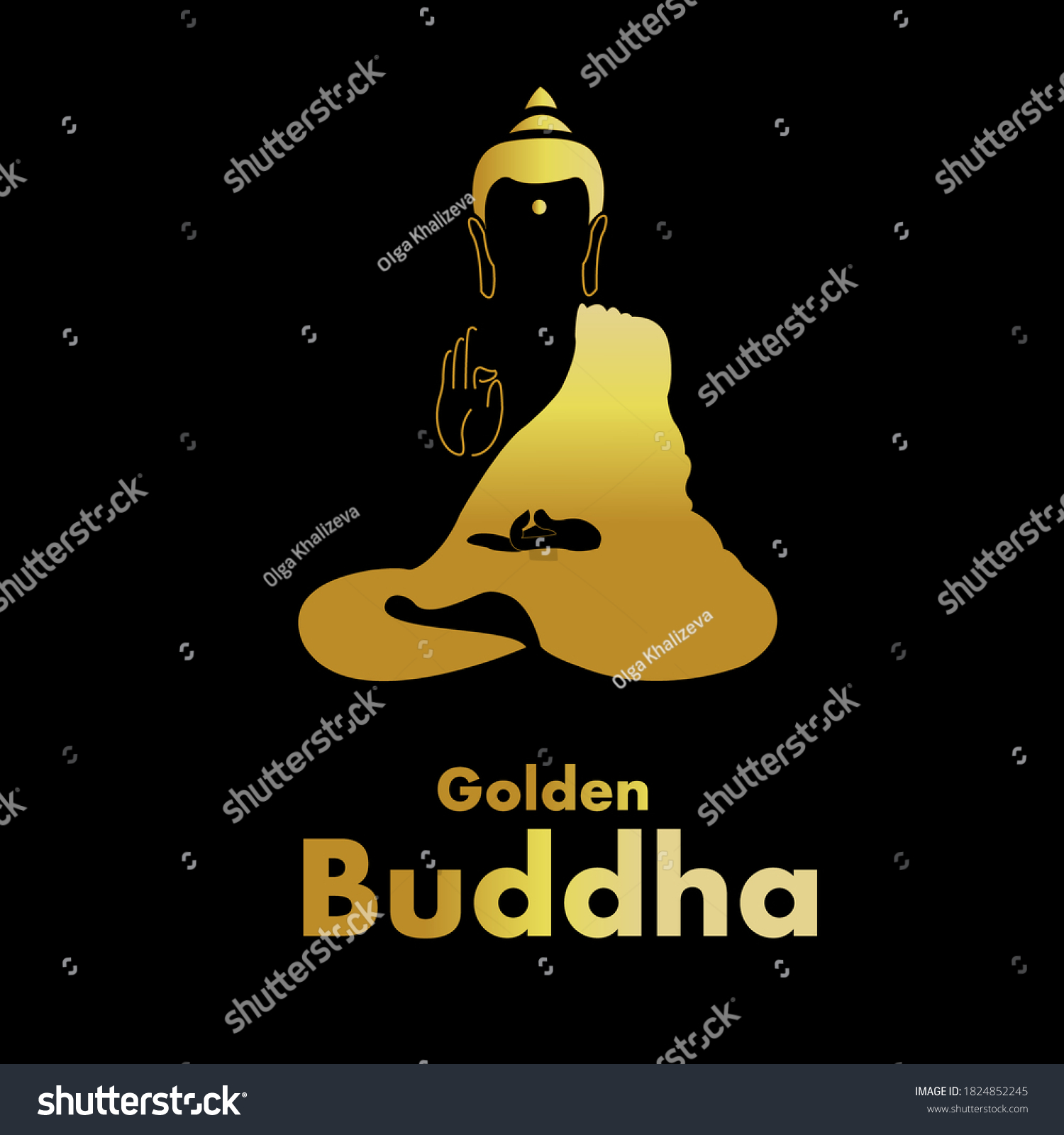 Sitting Golden Buddha Silhouette Over Black Stock Vector (Royalty Free ...