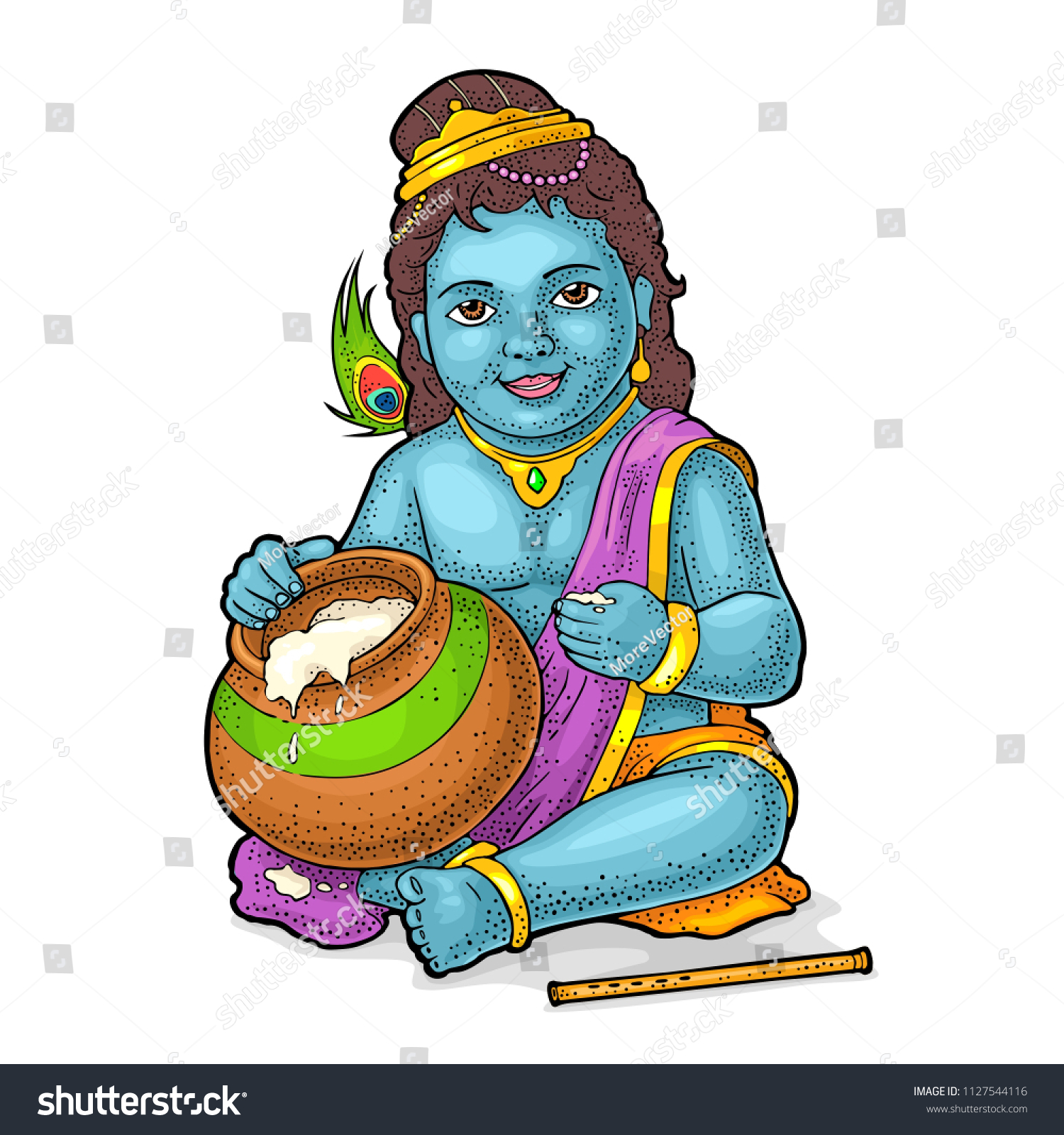 Sitting Lord Krishna Pot Flute Poster Stock Vector (Royalty Free ...