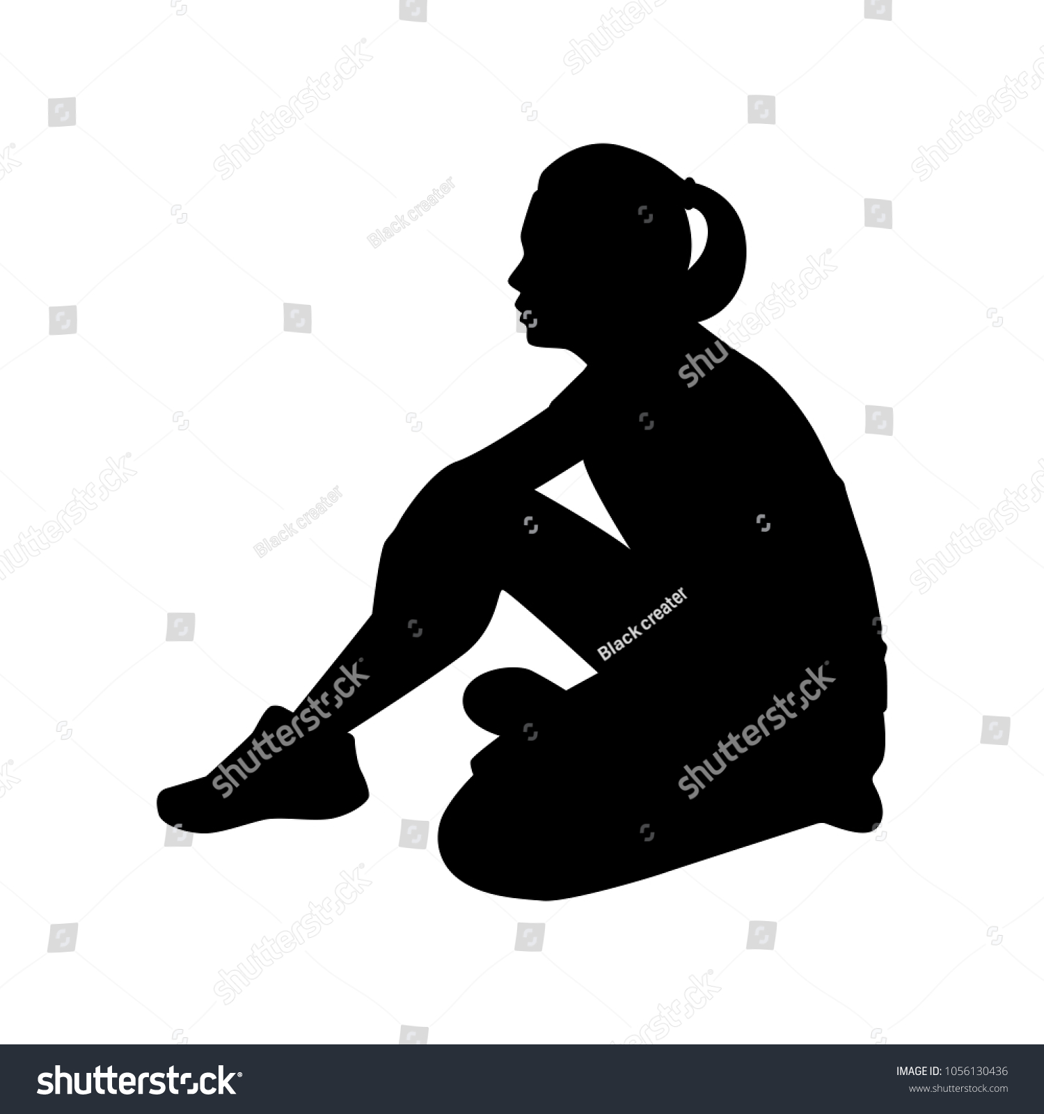 Vektor Stok Sitting Sad Girl Silhouette Vector Tanpa Royalti 1056130436 5262