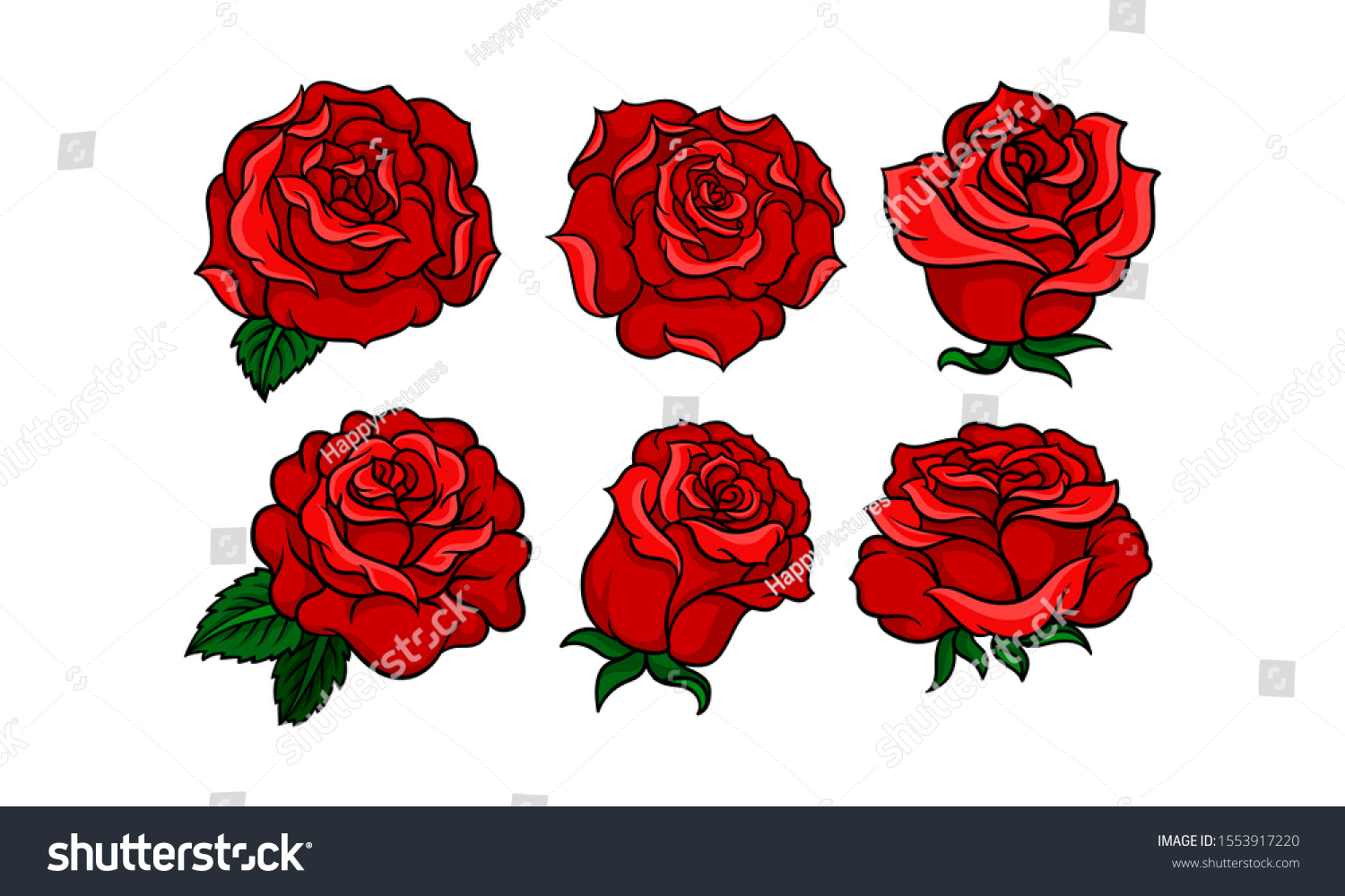 six-beautiful-roses-old-tattoo-style-stock-vector-royalty-free