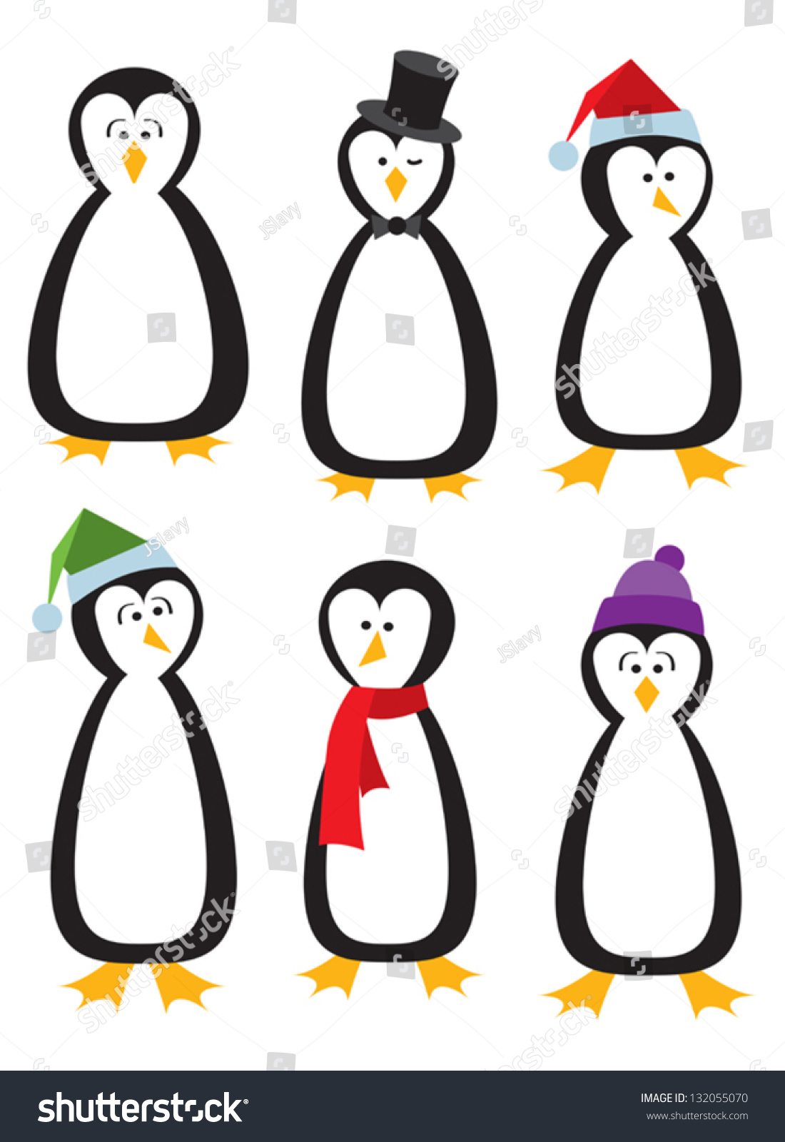 Six Cartoon Penguins Wearing Different Clothing Stock Vector 132055070 ...