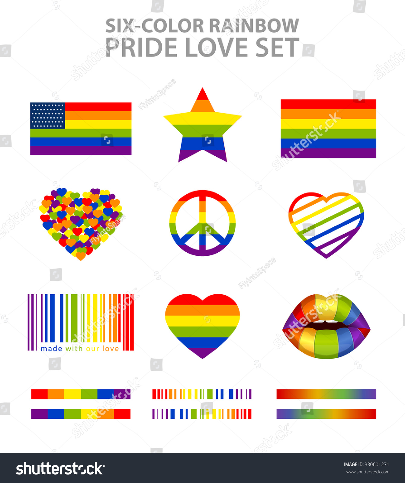 Sixcolor Rainbow Lgbt Symbols Set Pride Stock Vector Royalty Free 330601271