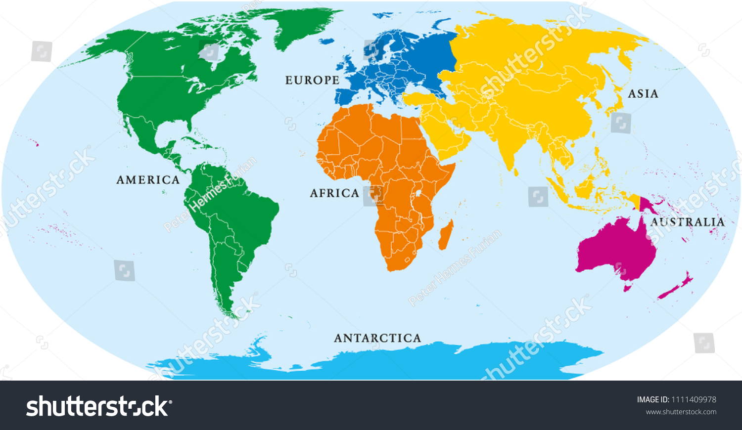 World Political Map In English Six Continents World Political Map America Stock Vector (Royalty Free)  1111409978 | Shutterstock