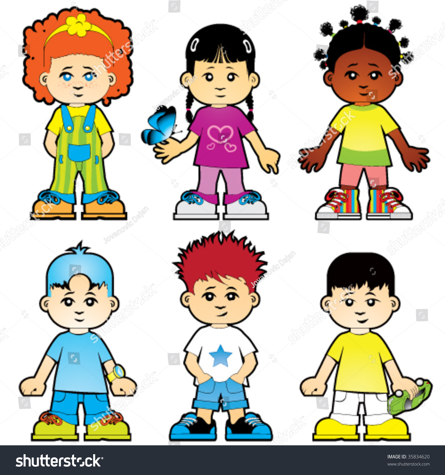 Six Cute Girls And Boys Characters Stock Vector Illustration 35834620 ...