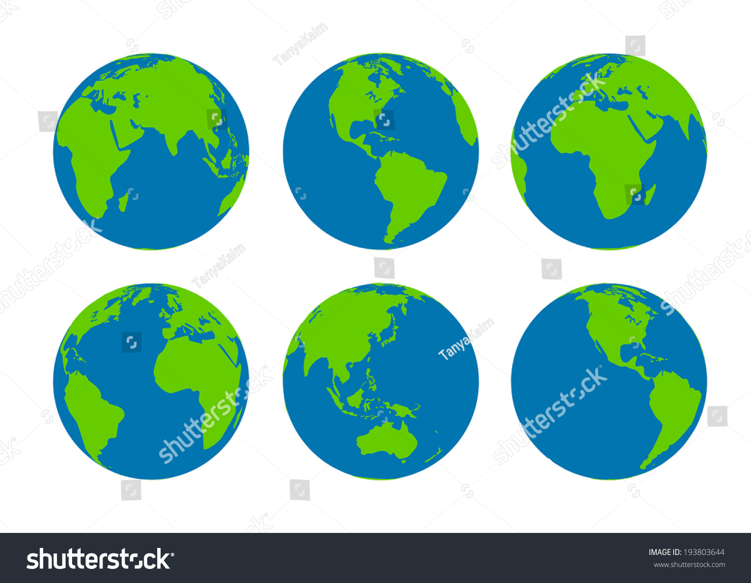 Six Earth Globes Stock Vector 193803644 : Shutterstock