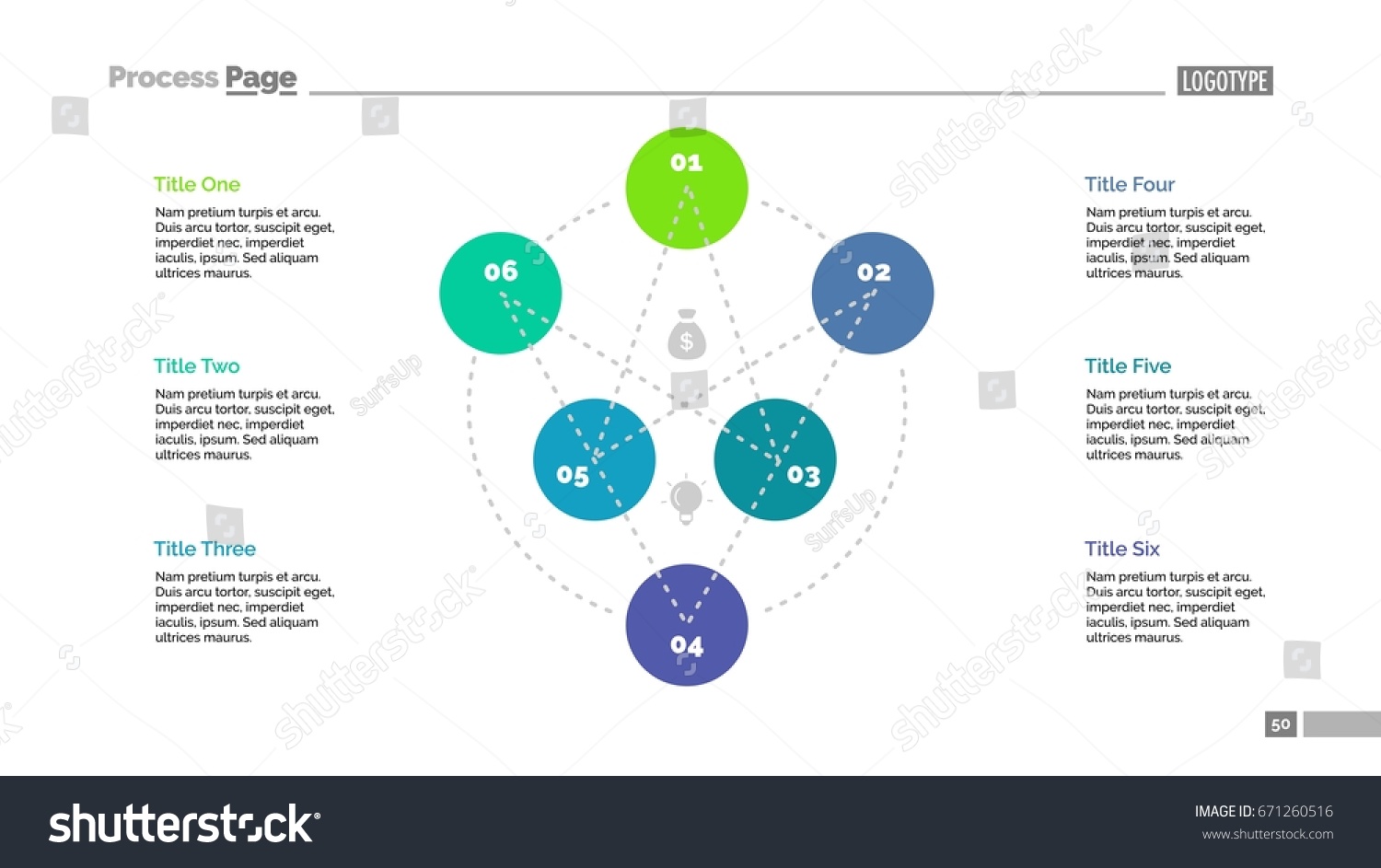 Six Elements Flowchart Slide Template Stock Vector (Royalty Free) 671260516