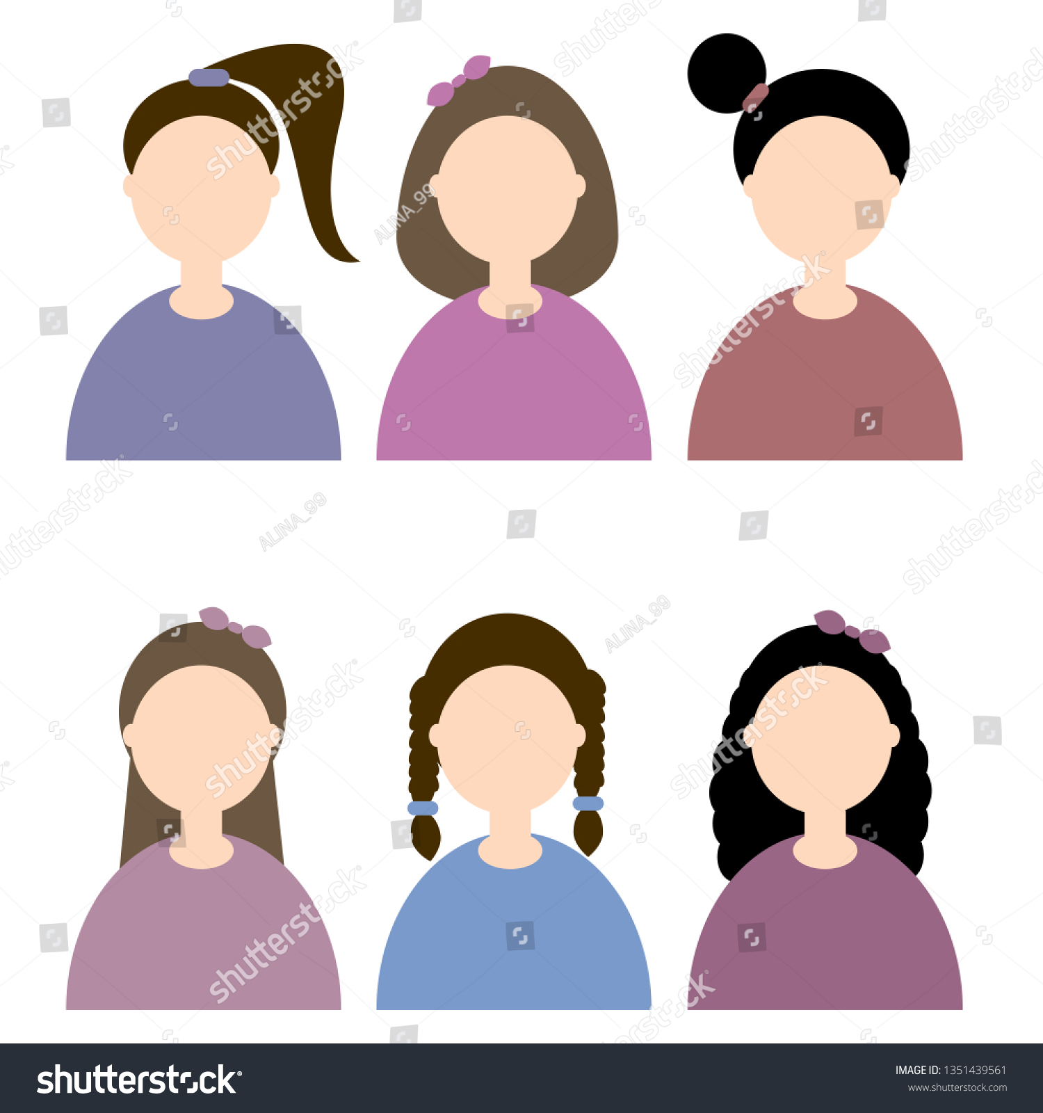 Six Girls Different Examples Hairstyles Isolated 库存矢量图（免版税）1351439561 Shutterstock 7566