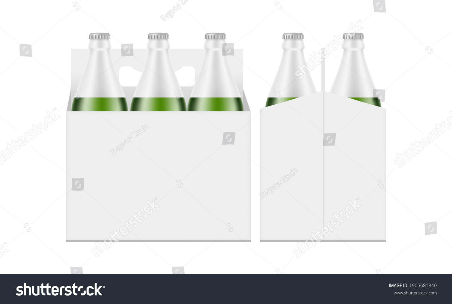 SVG of Six-Pack Green Bottle Carrier Box Mockup, Front and Side View, Isolated on White Background. Vector Illustration svg