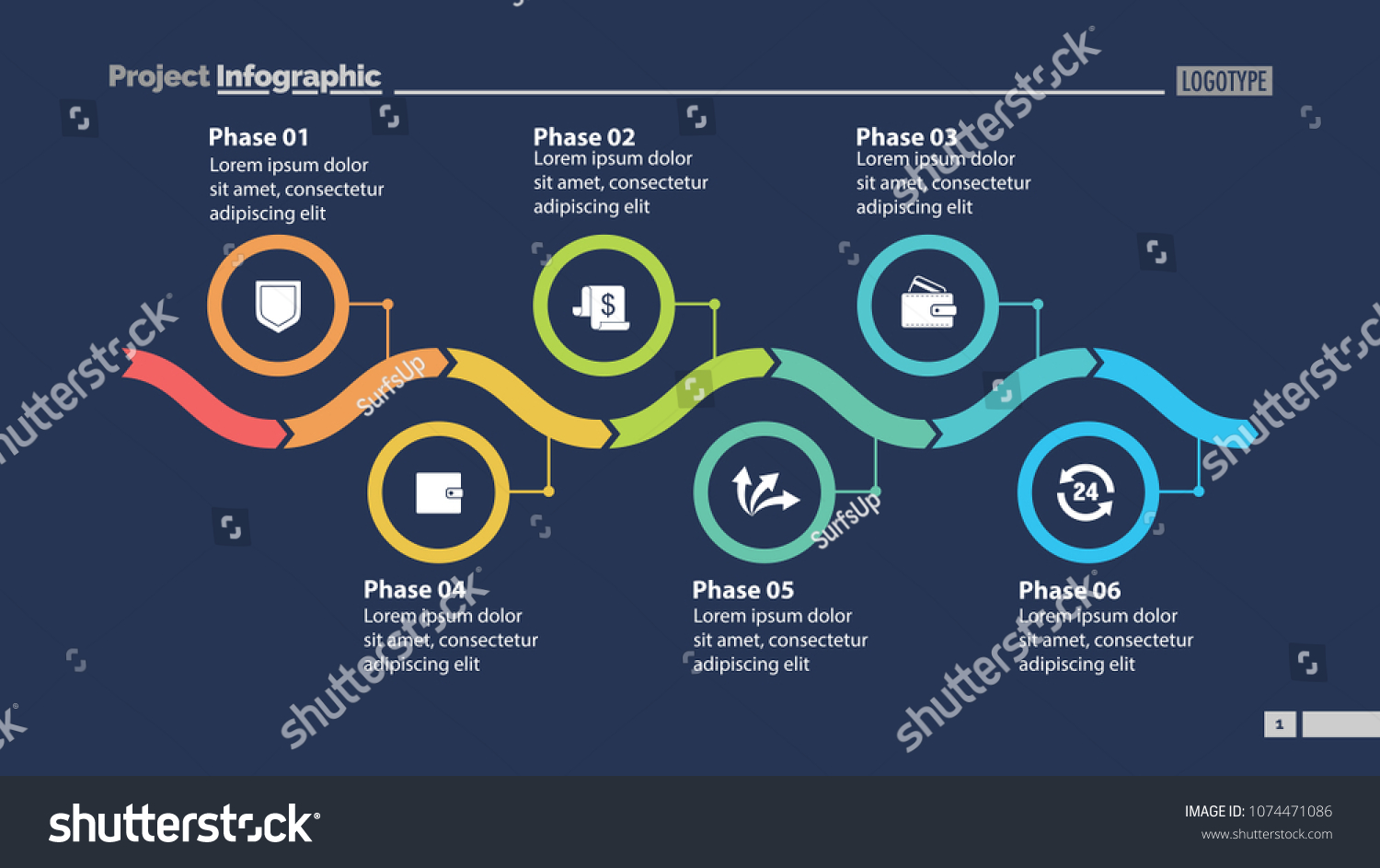 Premium Vector Six Step Process Chart Slide Template 0765