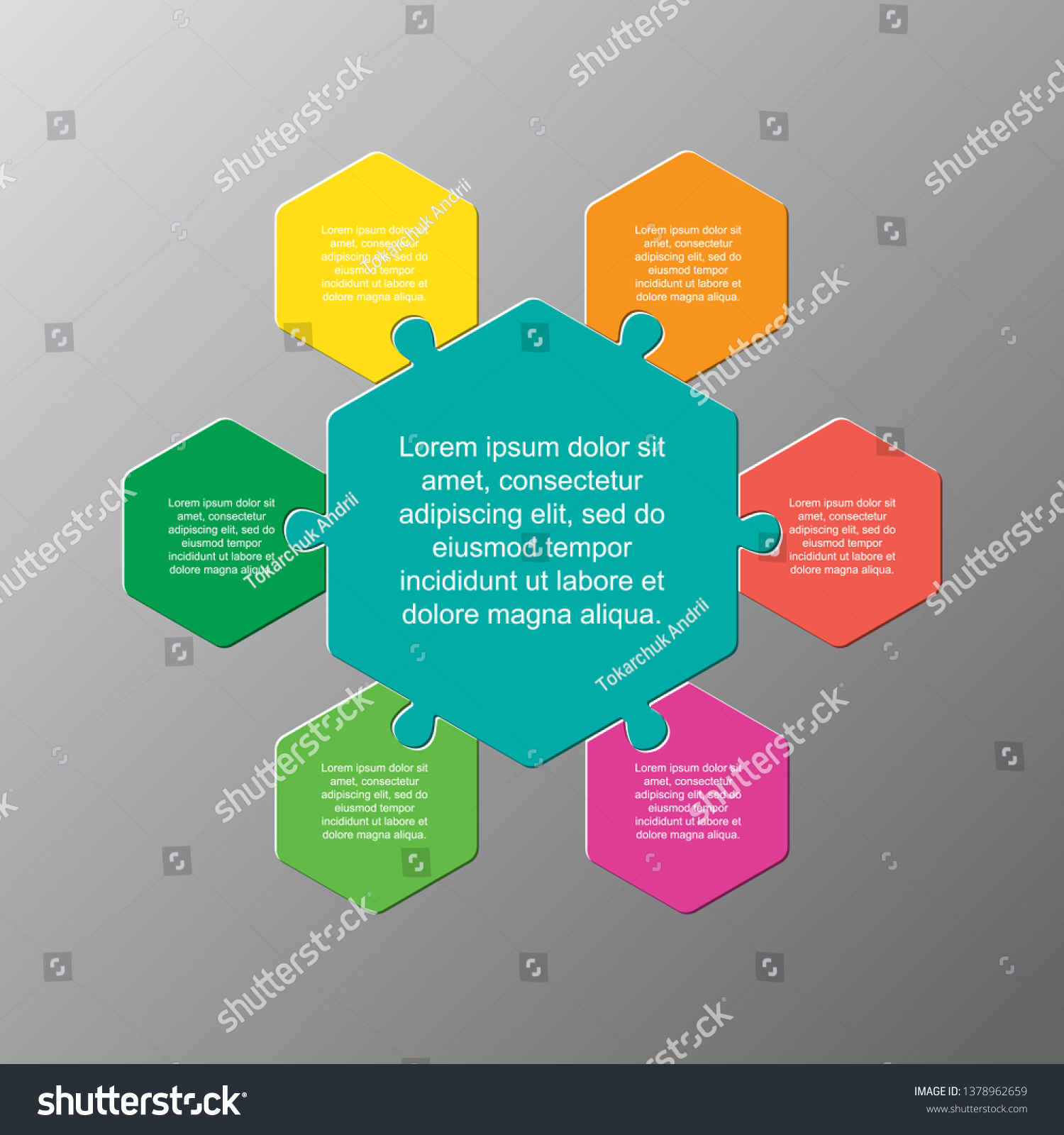 Six Pieces Puzzle Hexagonal Diagram Hexagon Stock Vector (Royalty Free ...