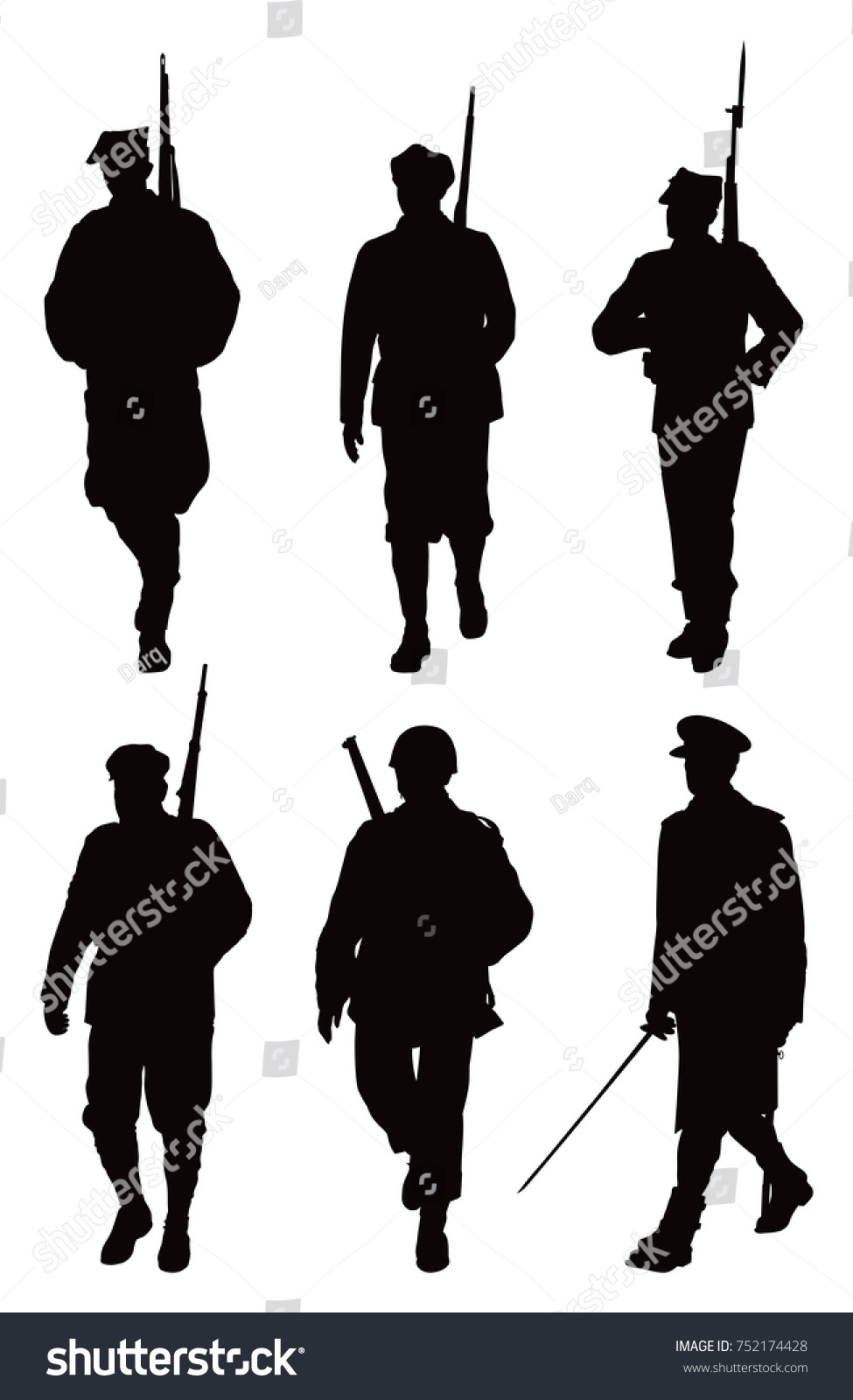 Six Soldiers Black Silhouettes On White Stock Vector (Royalty Free ...