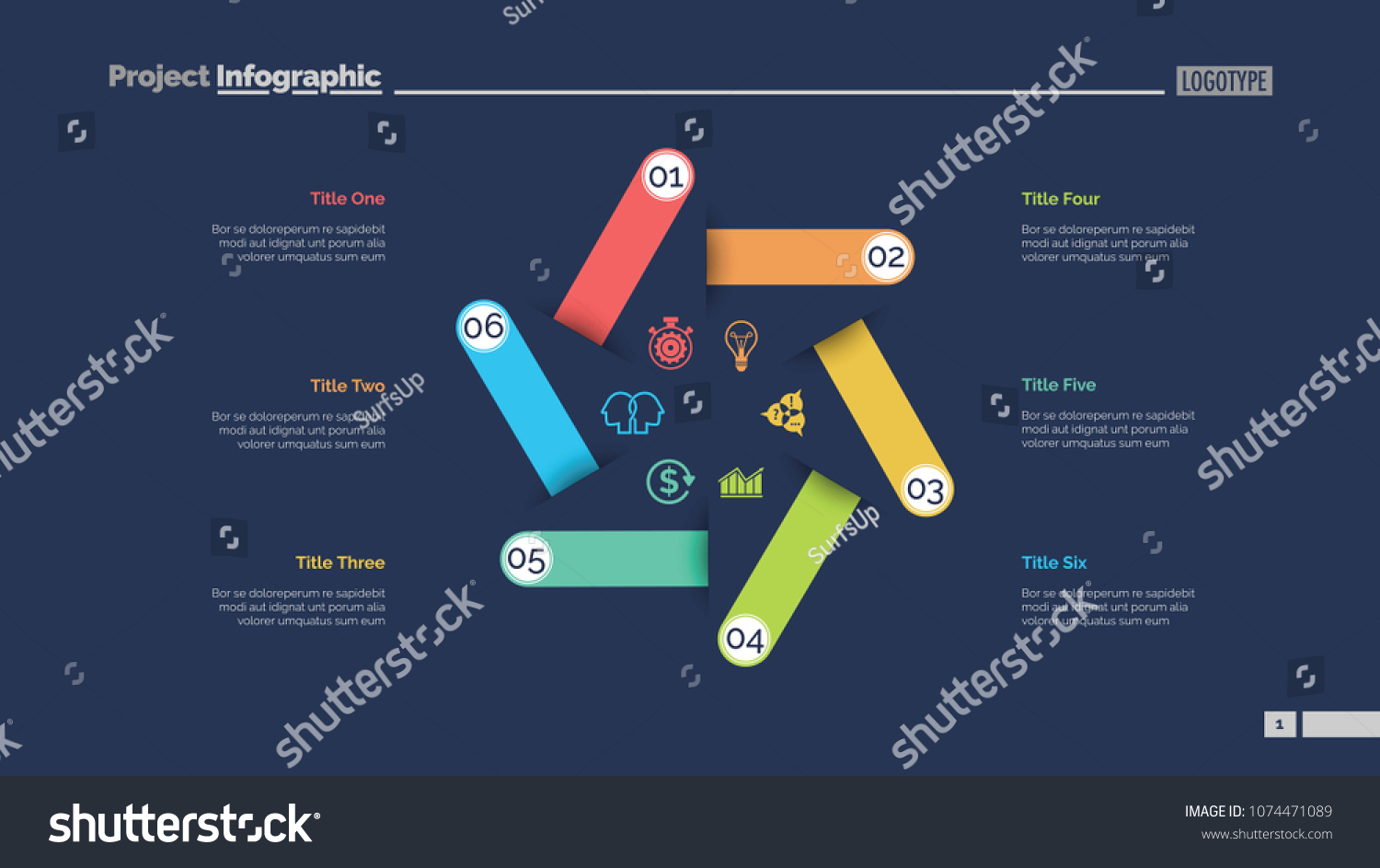 Six Steps Process Chart Slide Template Stock Vector Royalty Free 1074471089 Shutterstock 3214