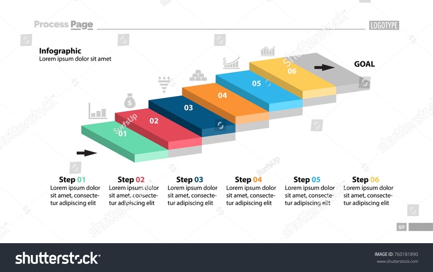 Six Steps Workflow Slide Template Stock Vector Royalty Free 760181890 2894