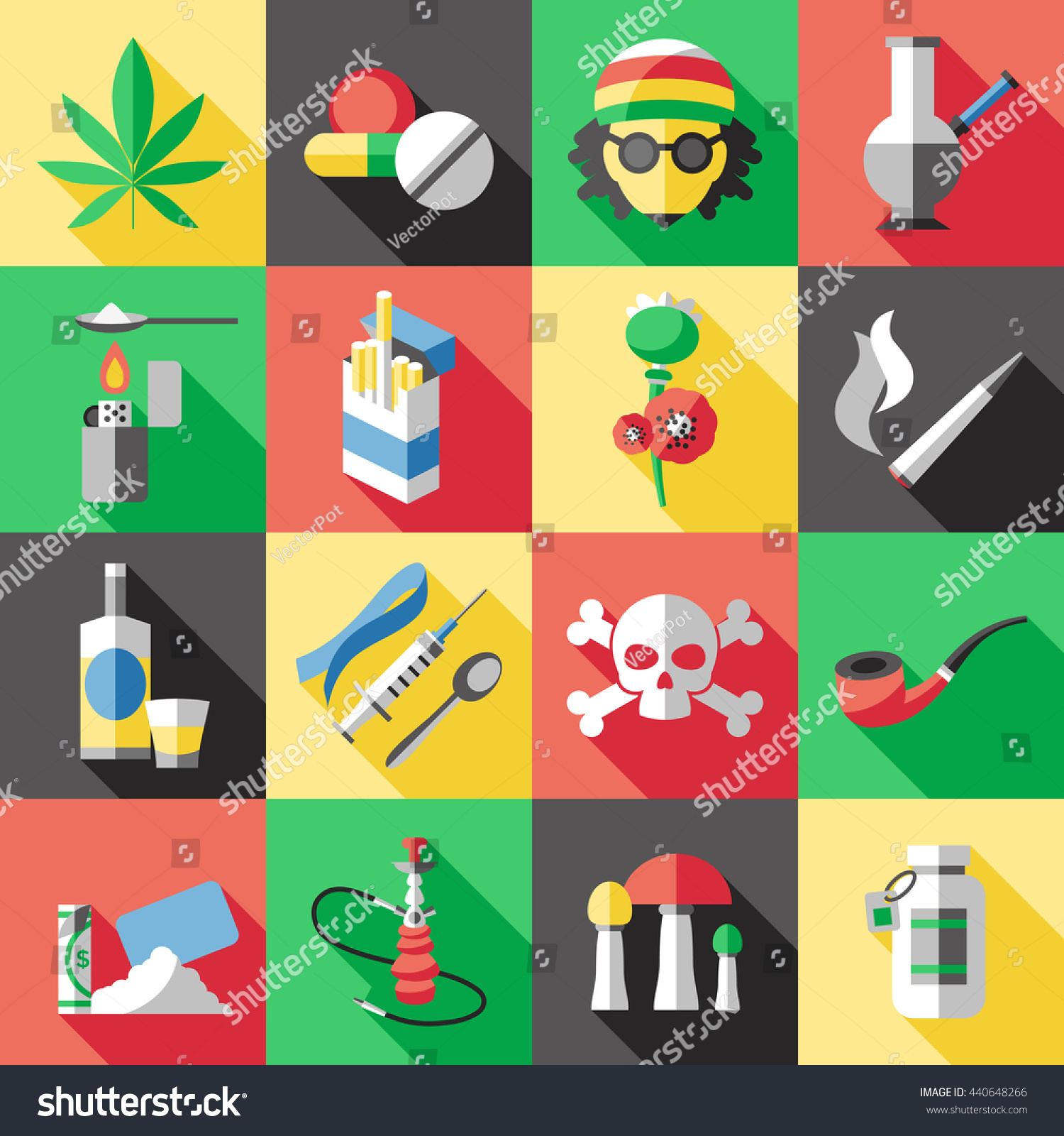 Sixteen Square Flat Drugs Icon Set Stock Vector (Royalty Free) 440648266