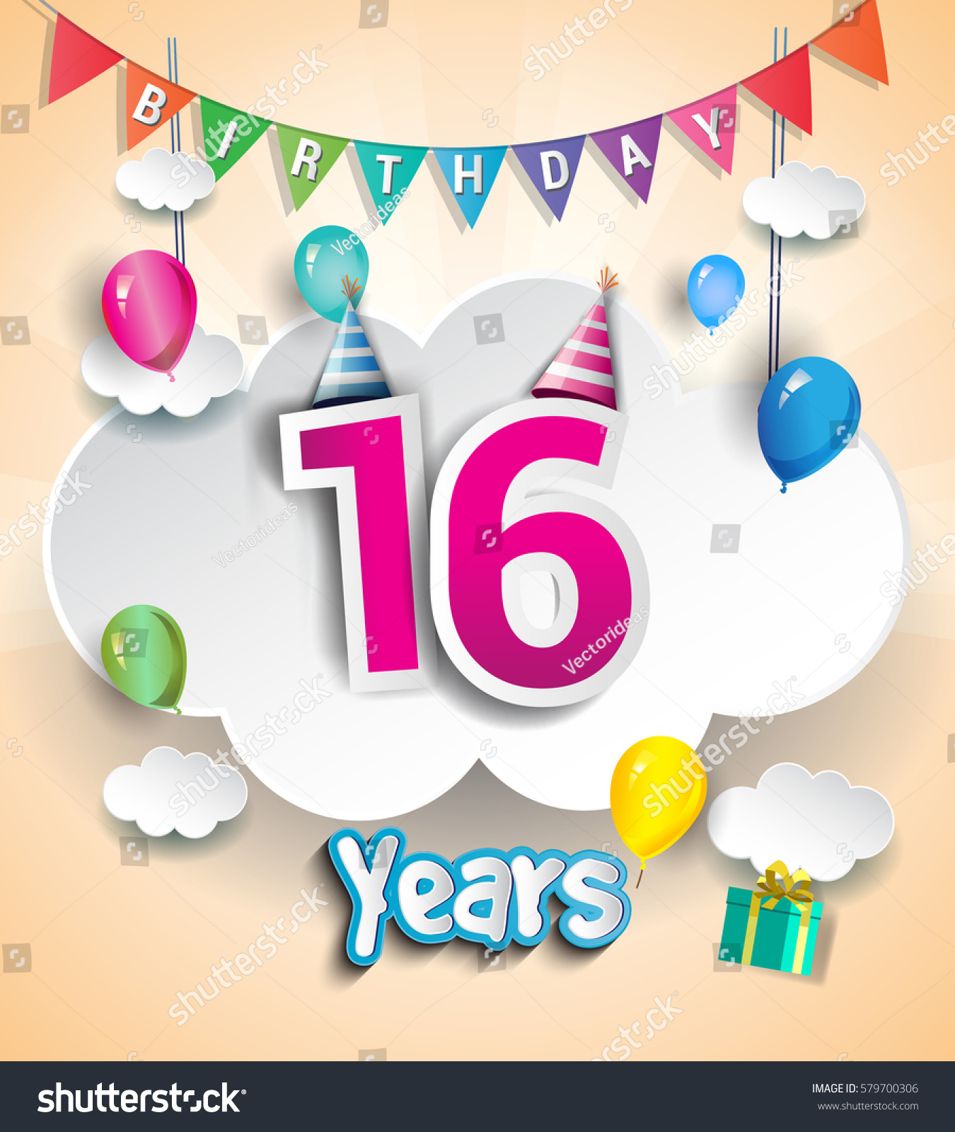 sixteen years birthday design greeting cards Stock Vector (Royalty Free ...