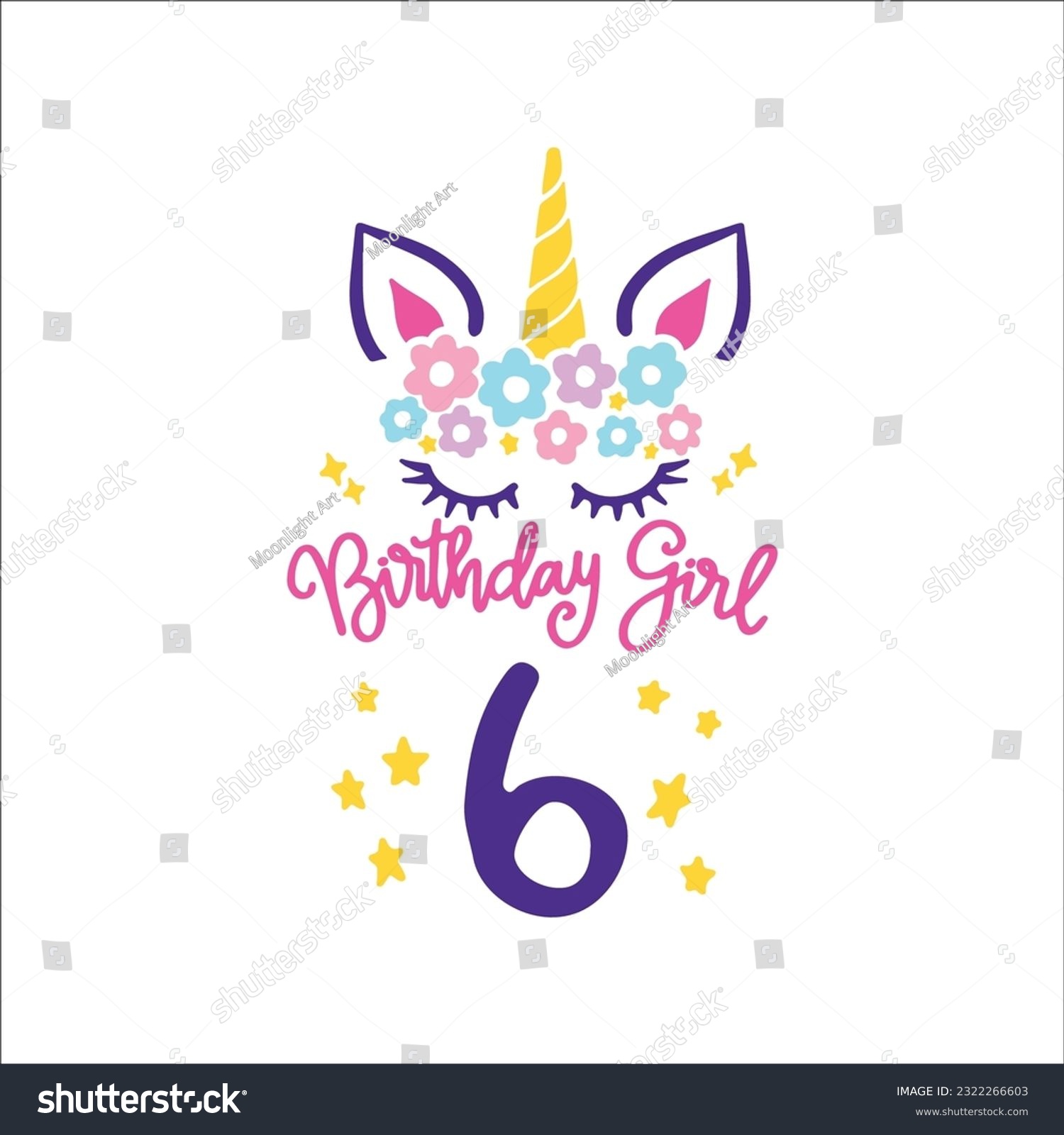 SVG of Sixth Unicorn Birthday Svg, 6th unicorn, Unicorn Face Svg, Unicorn, Birthday Girl svg, Birthday Shirt, Gift for Birthday svg,  Cut files Cricut svg