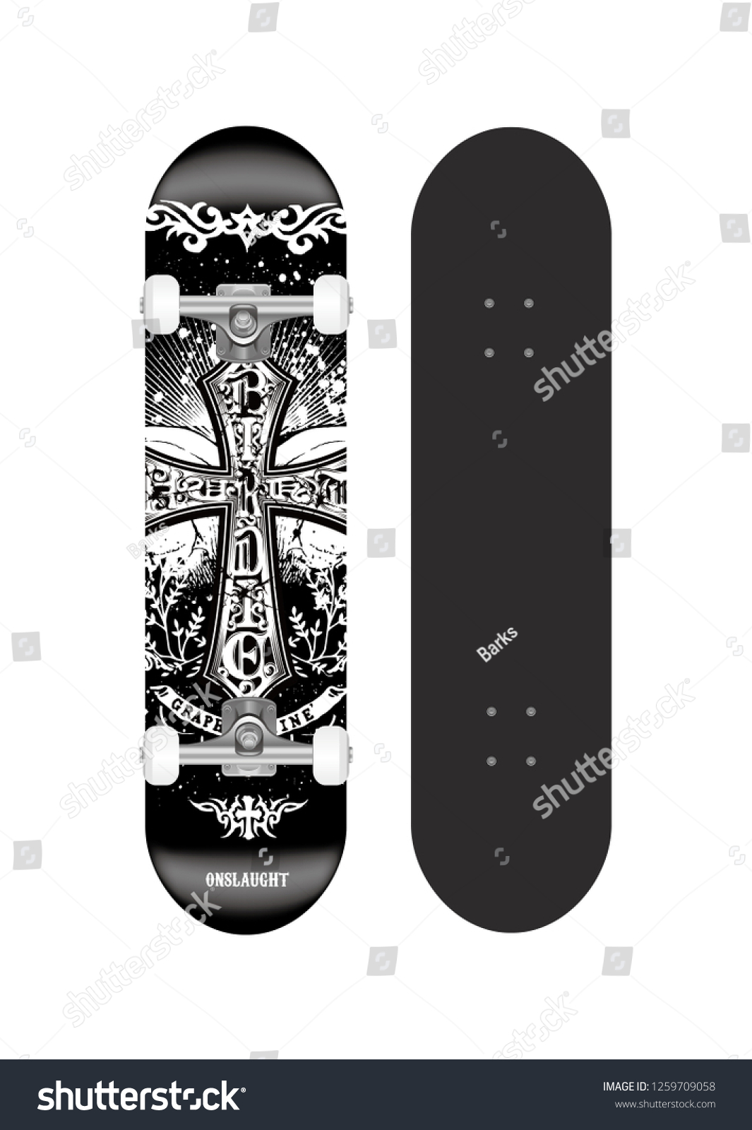 Skateboard Vector Template Illustration Backside Design vetor stock