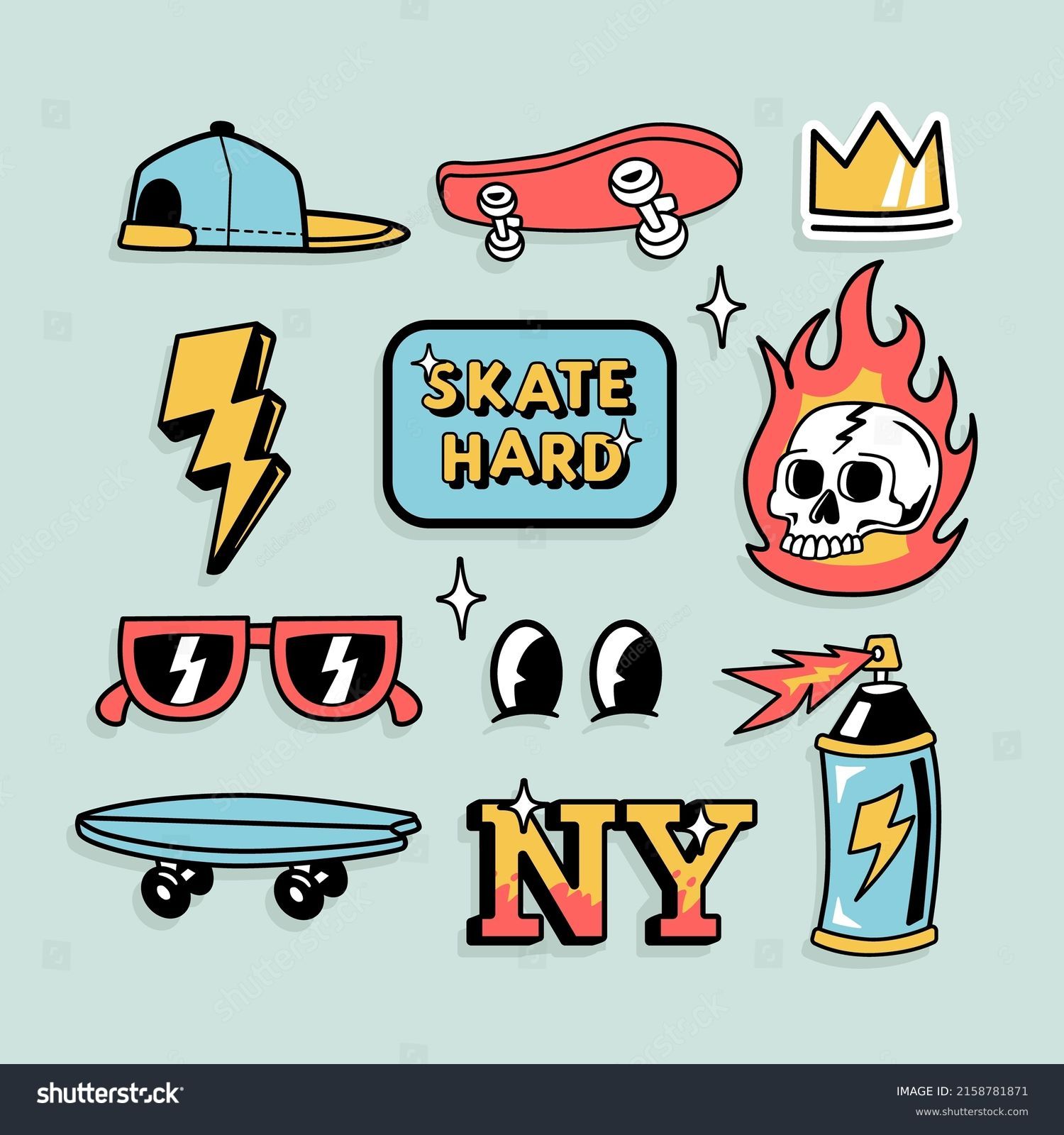 Skateboarding Badges Stickers Vector Illustrations Eyes Stock Vector ...