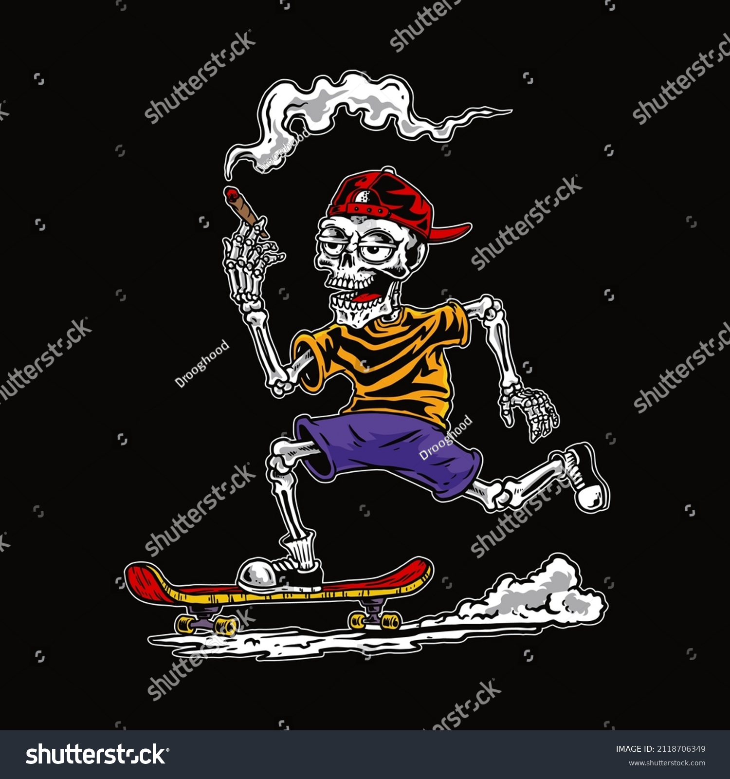 Skating Skull Vector Black Background Illustration Stock Vector 