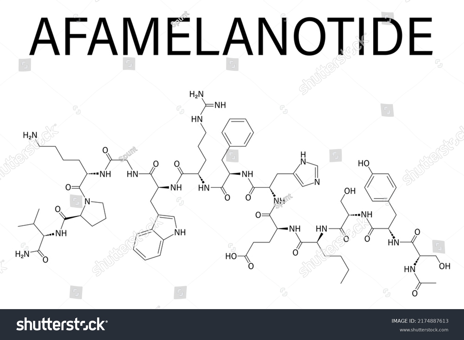 SVG of Skeletal formula of Afamelanotide or melanotan-1 photoprotective drug molecule. svg