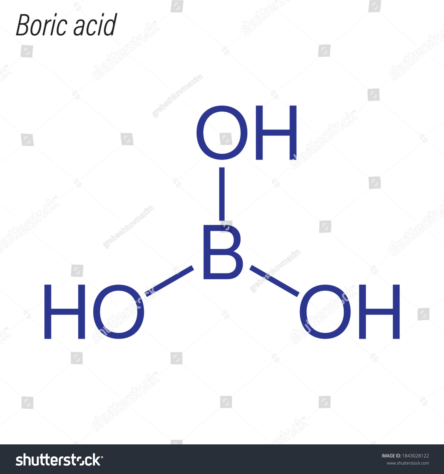 SVG of Skeletal formula of Boric acid. Antimicrobial chemical molecule. svg