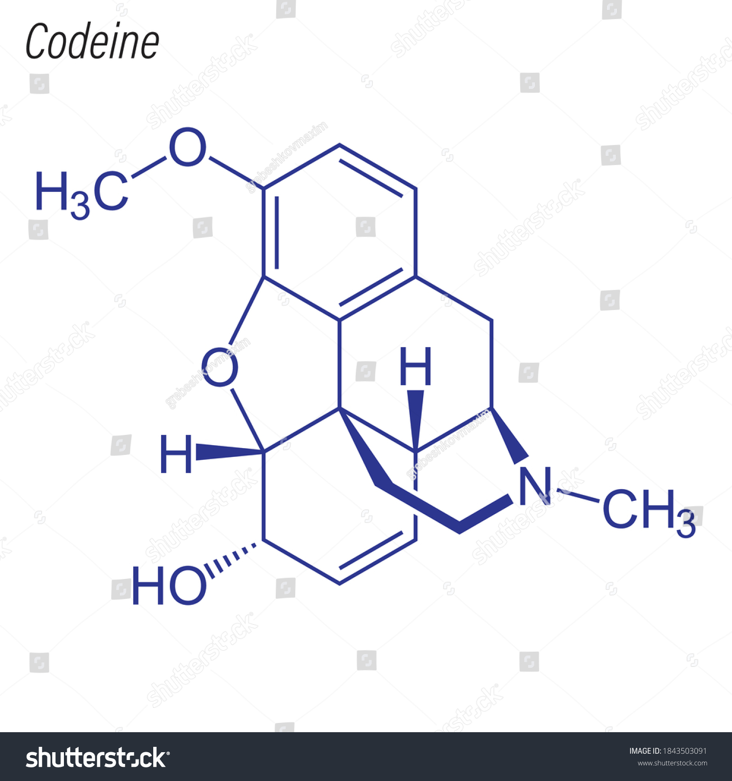 SVG of Skeletal formula of Codeine. Drug chemical molecule. svg