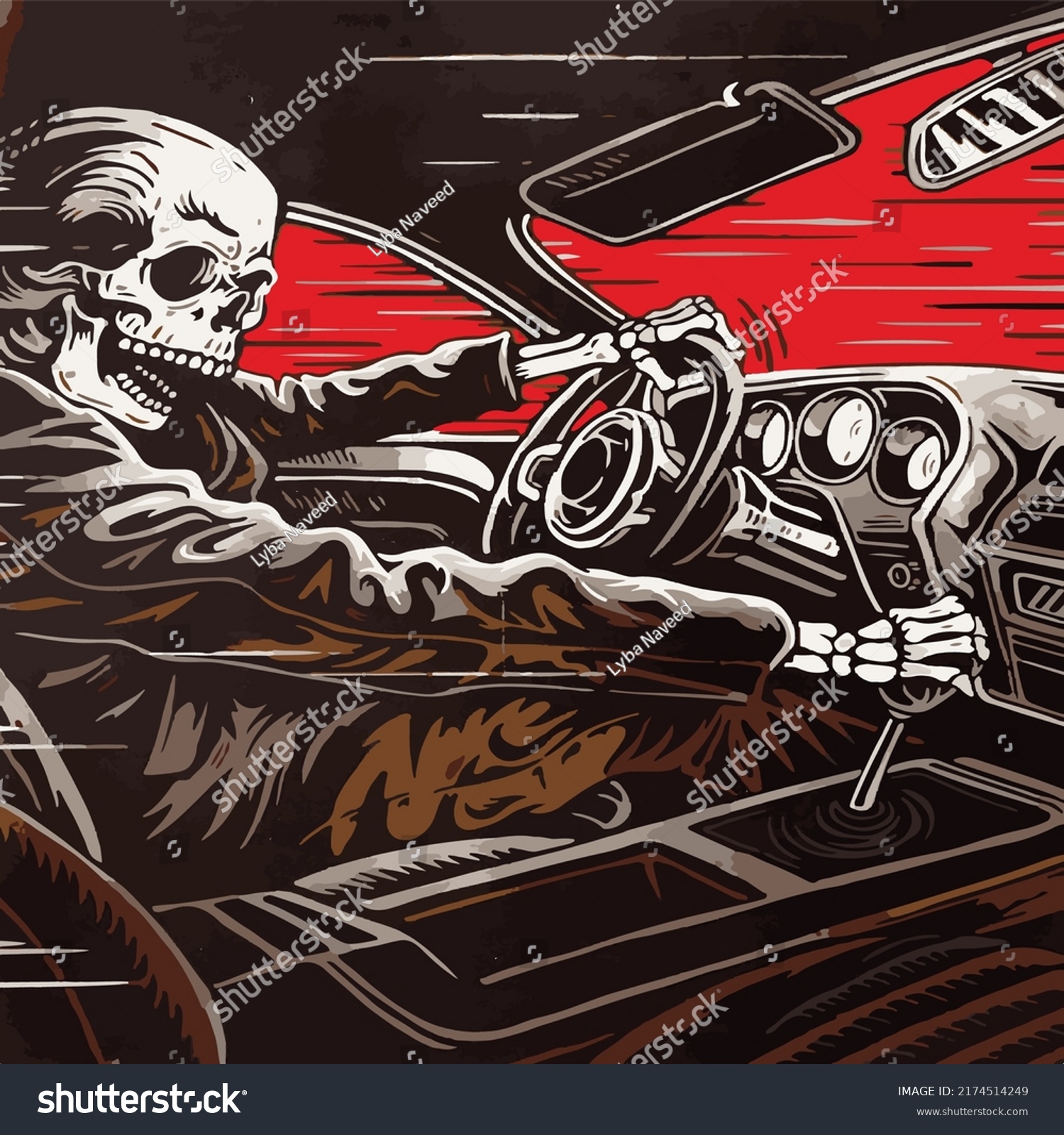 Skeleton Driving Car Halloween Style Stock Vector (Royalty Free