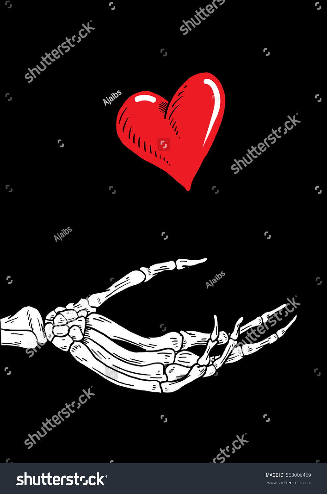 Skeleton Hand Love Heart Flying Stock Vector (Royalty Free) 553006459 ...