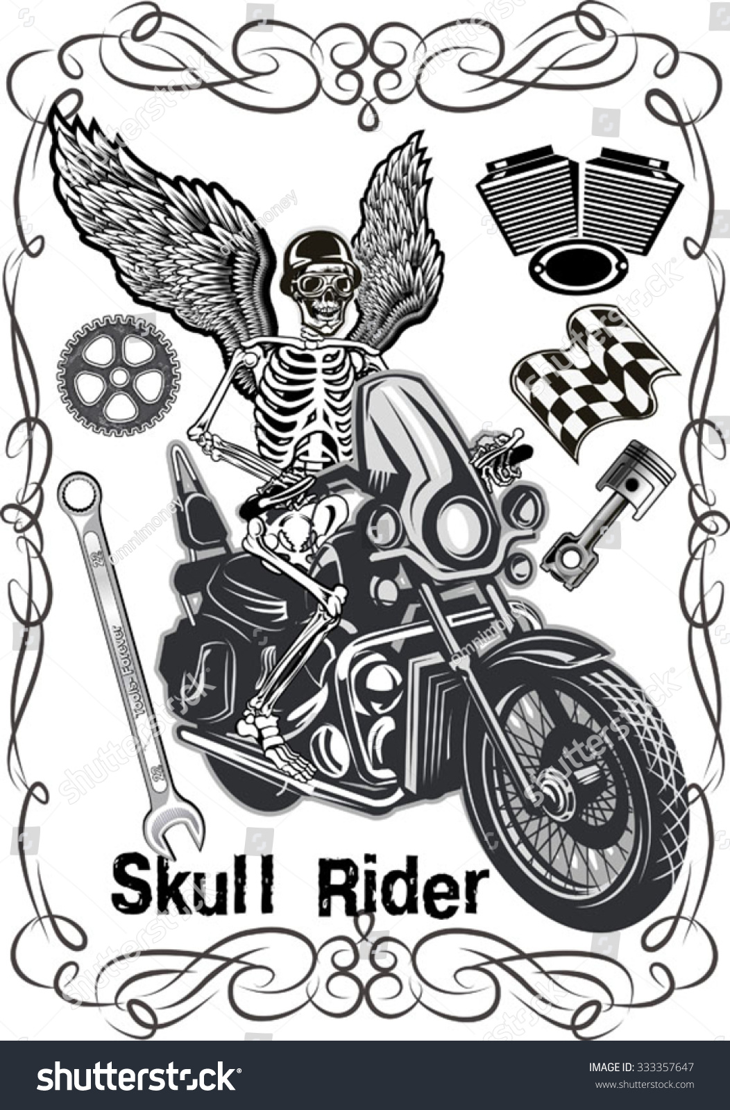 Skeleton On Motorcycle Stock Vector (Royalty Free) 333357647 | Shutterstock