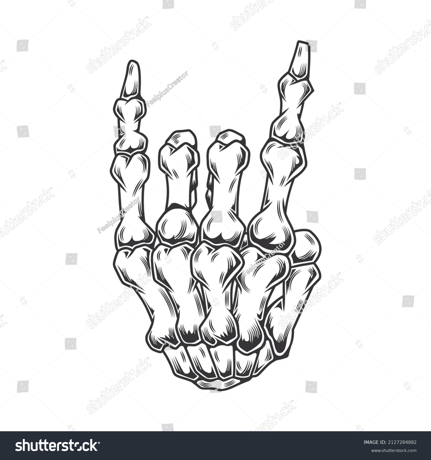 Skeleton Rock Hand Line Art Vintage Stock Vector (Royalty Free ...