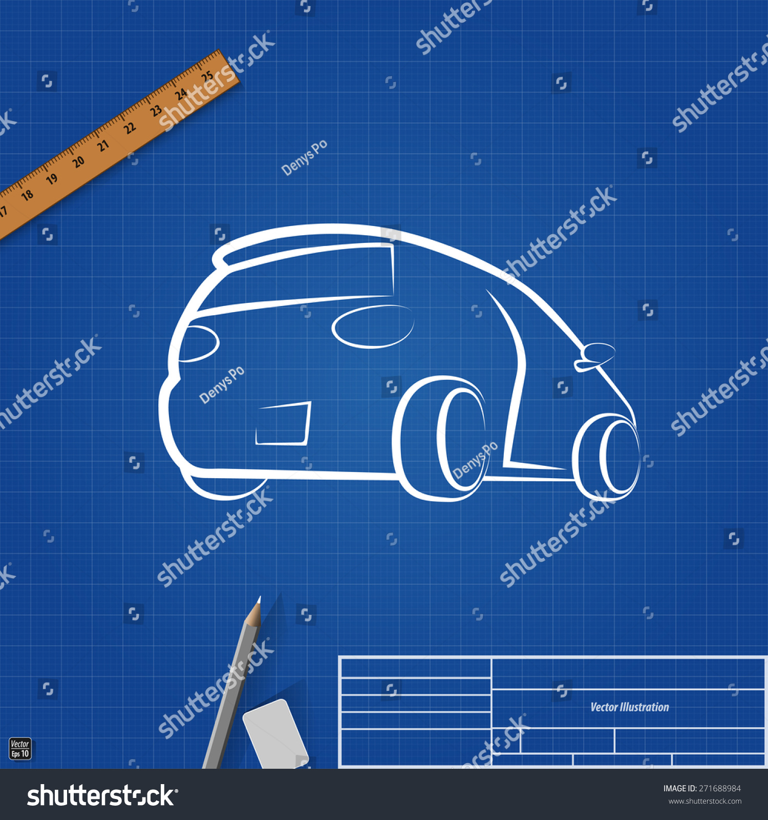 Sketch Cars On Blueprint Background. Vector Illustration - 271688984 ...